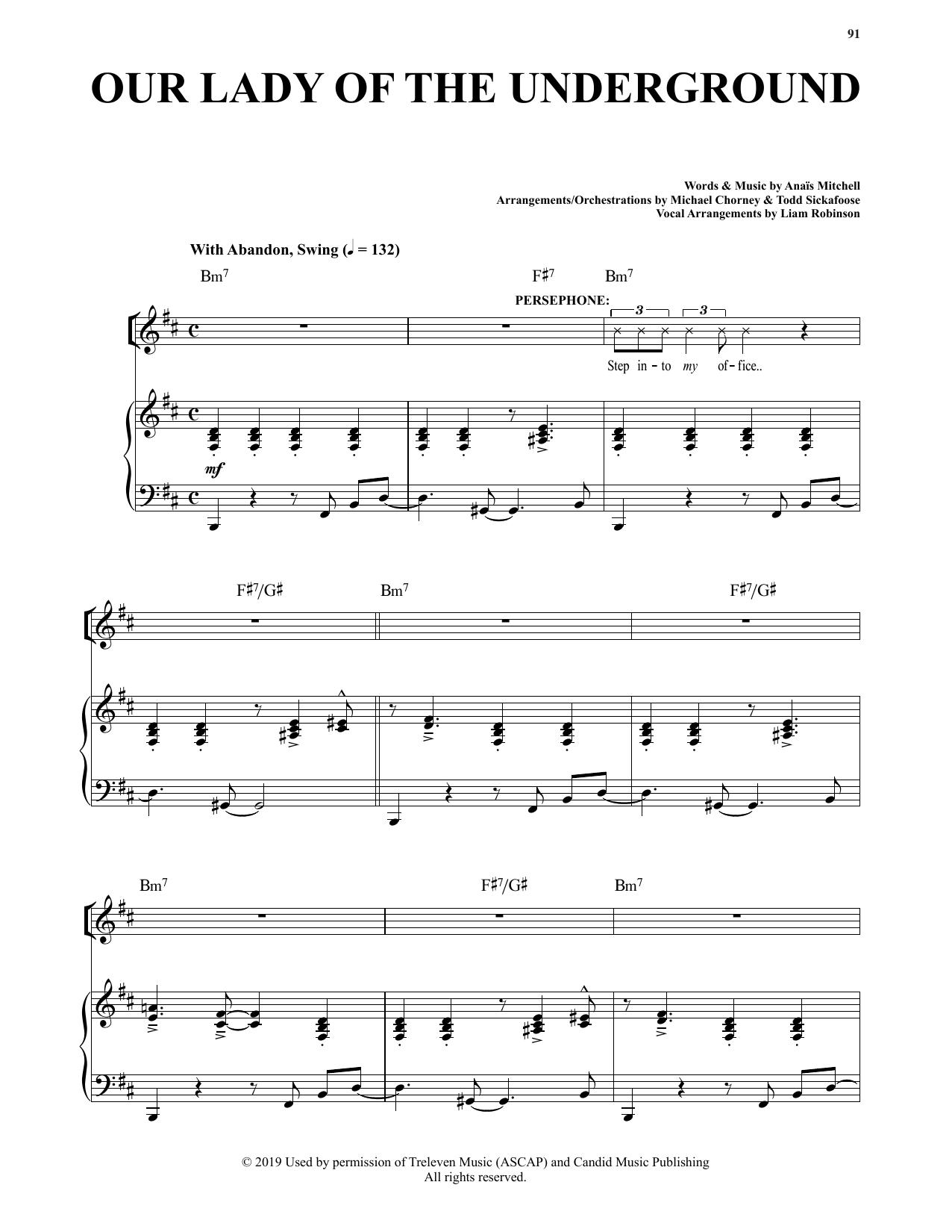 Download Anais Mitchell Our Lady Of The Underground (from Hadestown) Sheet Music and learn how to play Piano & Vocal PDF digital score in minutes