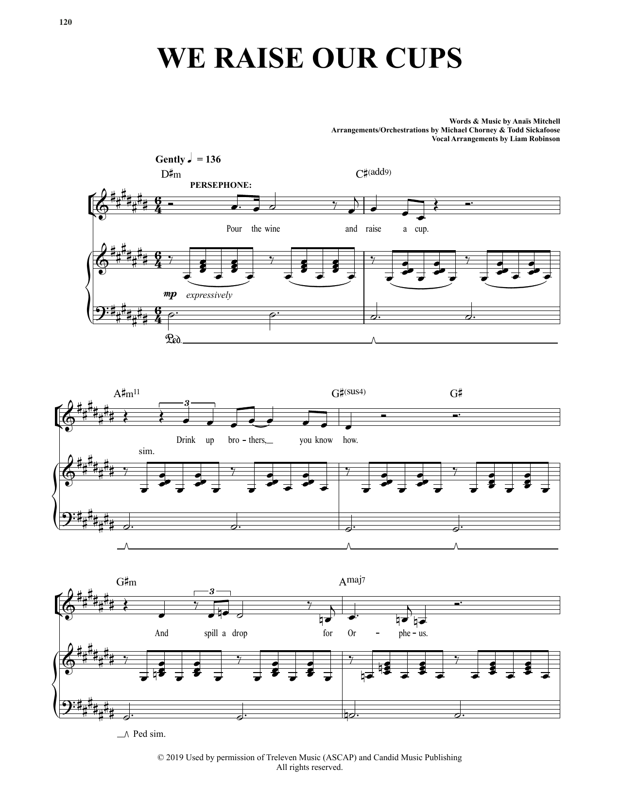 Download Anais Mitchell We Raise Our Cups (from Hadestown) Sheet Music and learn how to play Piano & Vocal PDF digital score in minutes