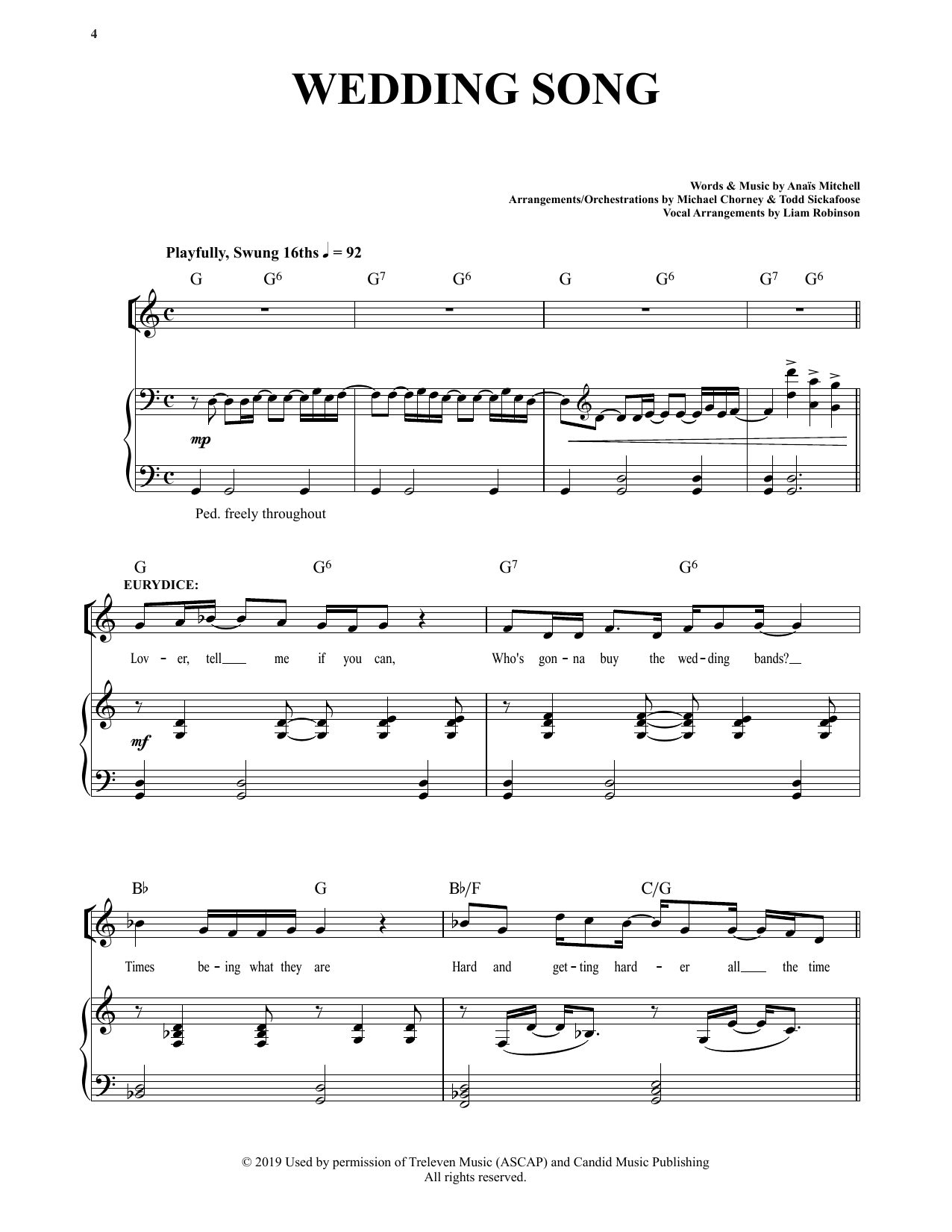 Download Anais Mitchell Wedding Song (from Hadestown) Sheet Music and learn how to play Piano & Vocal PDF digital score in minutes