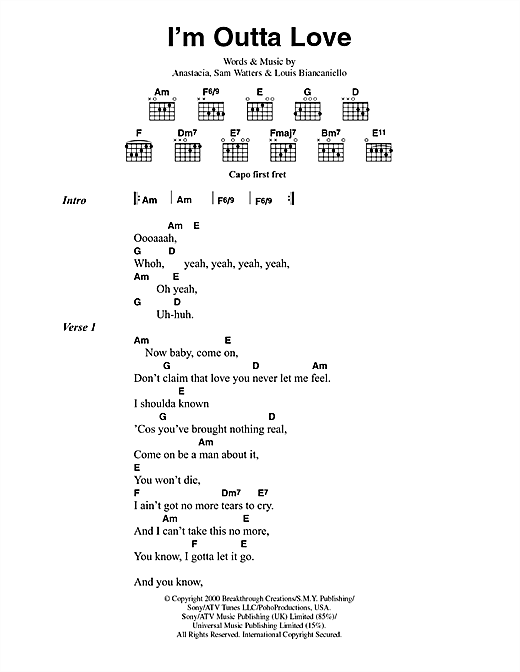Download Anastacia Sheet Music and learn how to play Piano, Vocal & Guitar PDF score in minutes