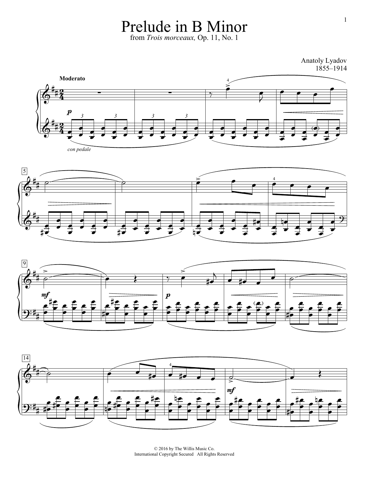 Download Anatoly Lyadov Prelude In B Minor Sheet Music and learn how to play Educational Piano PDF digital score in minutes