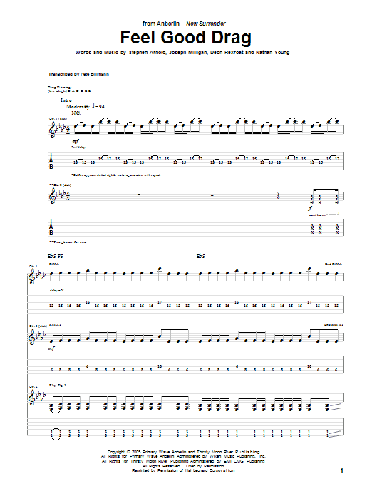 Download Anberlin Feel Good Drag Sheet Music and learn how to play Guitar Tab PDF digital score in minutes