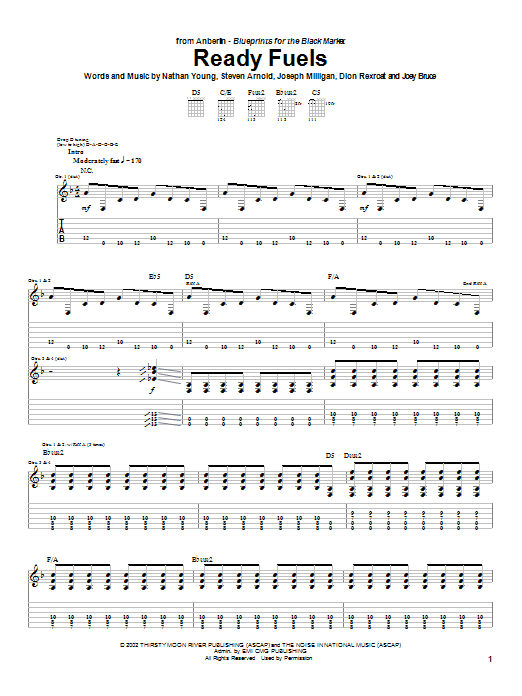 Download Anberlin Ready Fuels Sheet Music and learn how to play Guitar Tab PDF digital score in minutes
