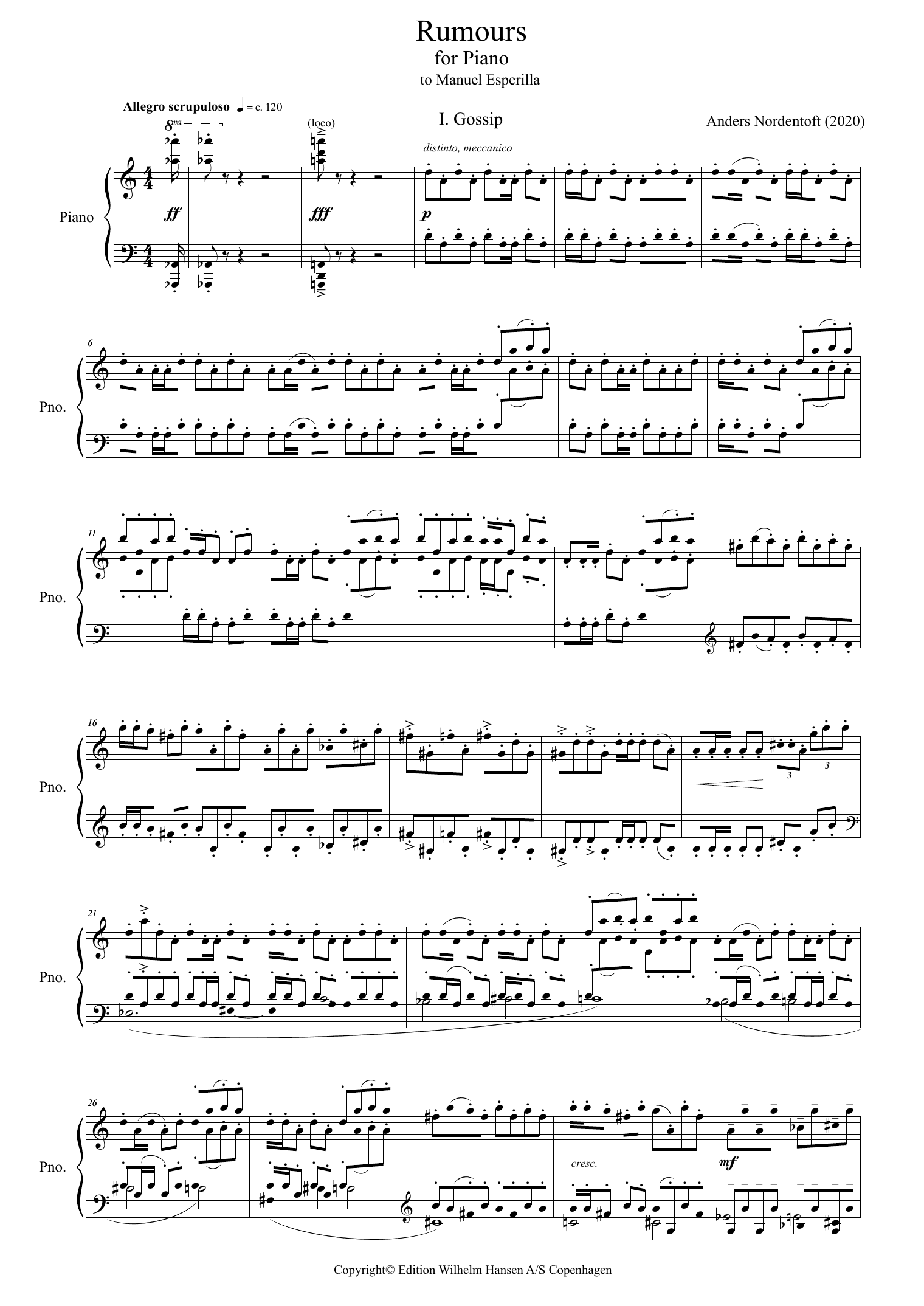 Download Anders Nordentoft Rumours Sheet Music and learn how to play Piano Solo PDF digital score in minutes