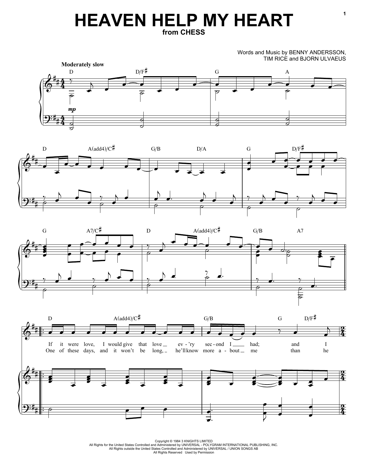 Download Tim Rice Heaven Help My Heart Sheet Music and learn how to play Melody Line, Lyrics & Chords PDF digital score in minutes