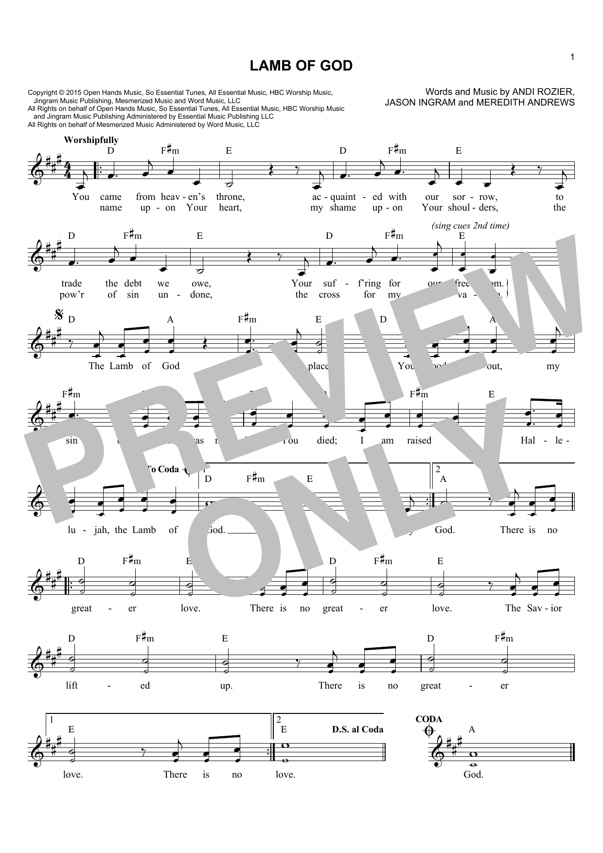 Download Andi Rozier Lamb Of God Sheet Music and learn how to play Lead Sheet / Fake Book PDF digital score in minutes