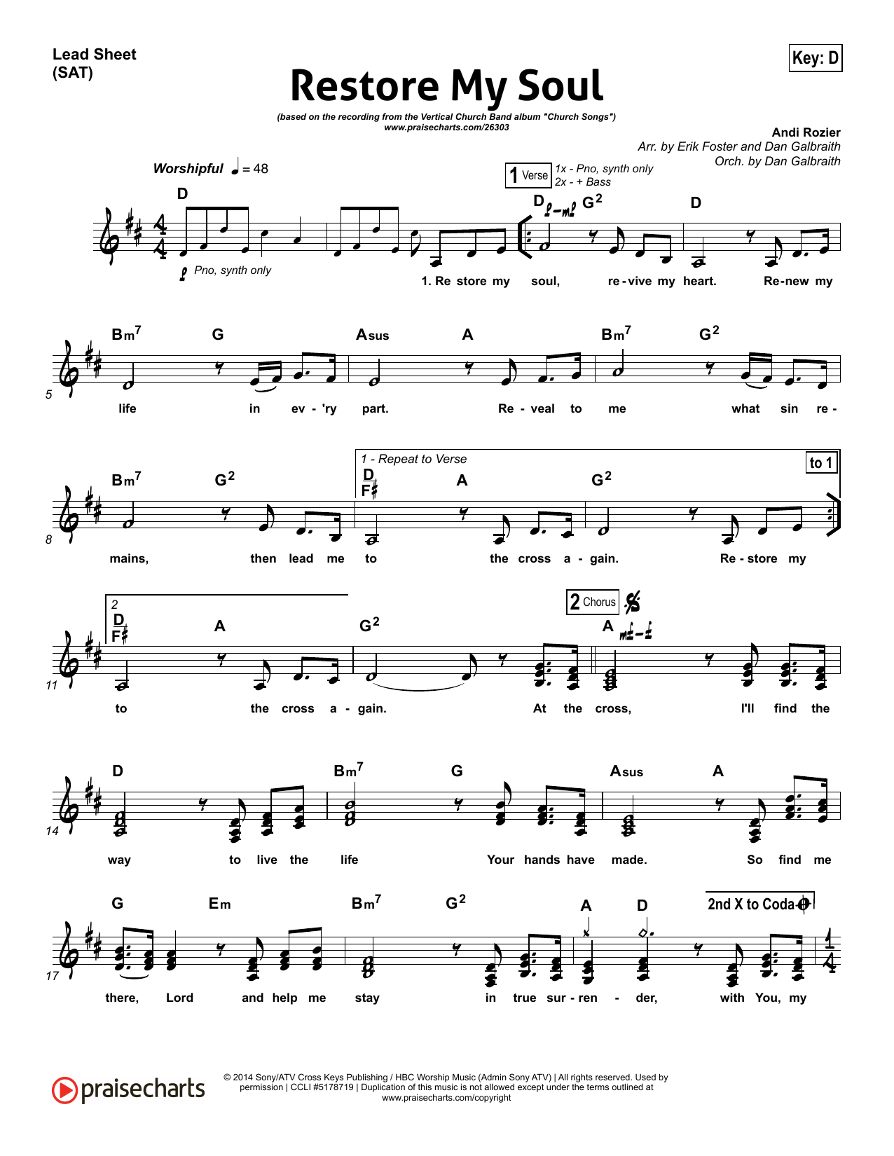 Download Andi Rozier Restore My Soul Sheet Music and learn how to play Lead Sheet / Fake Book PDF digital score in minutes