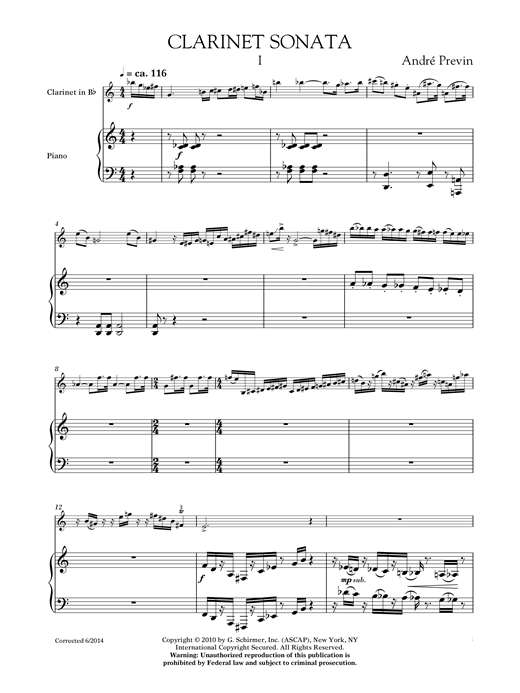 Download Andre Previn Sonata For Clarinet And Piano Sheet Music and learn how to play Chamber Group PDF digital score in minutes