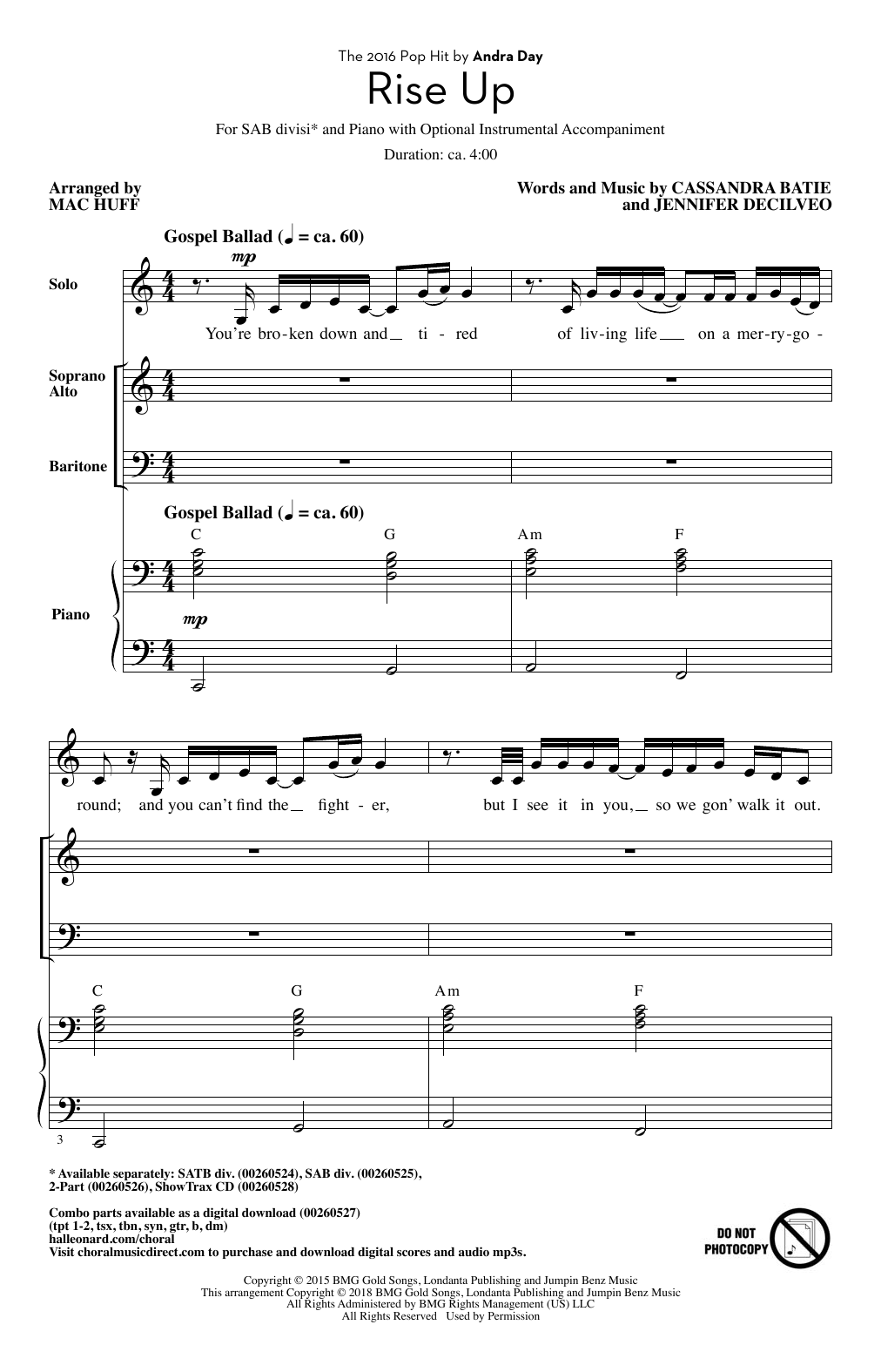 Download Mac Huff Rise Up Sheet Music and learn how to play 2-Part Choir PDF digital score in minutes