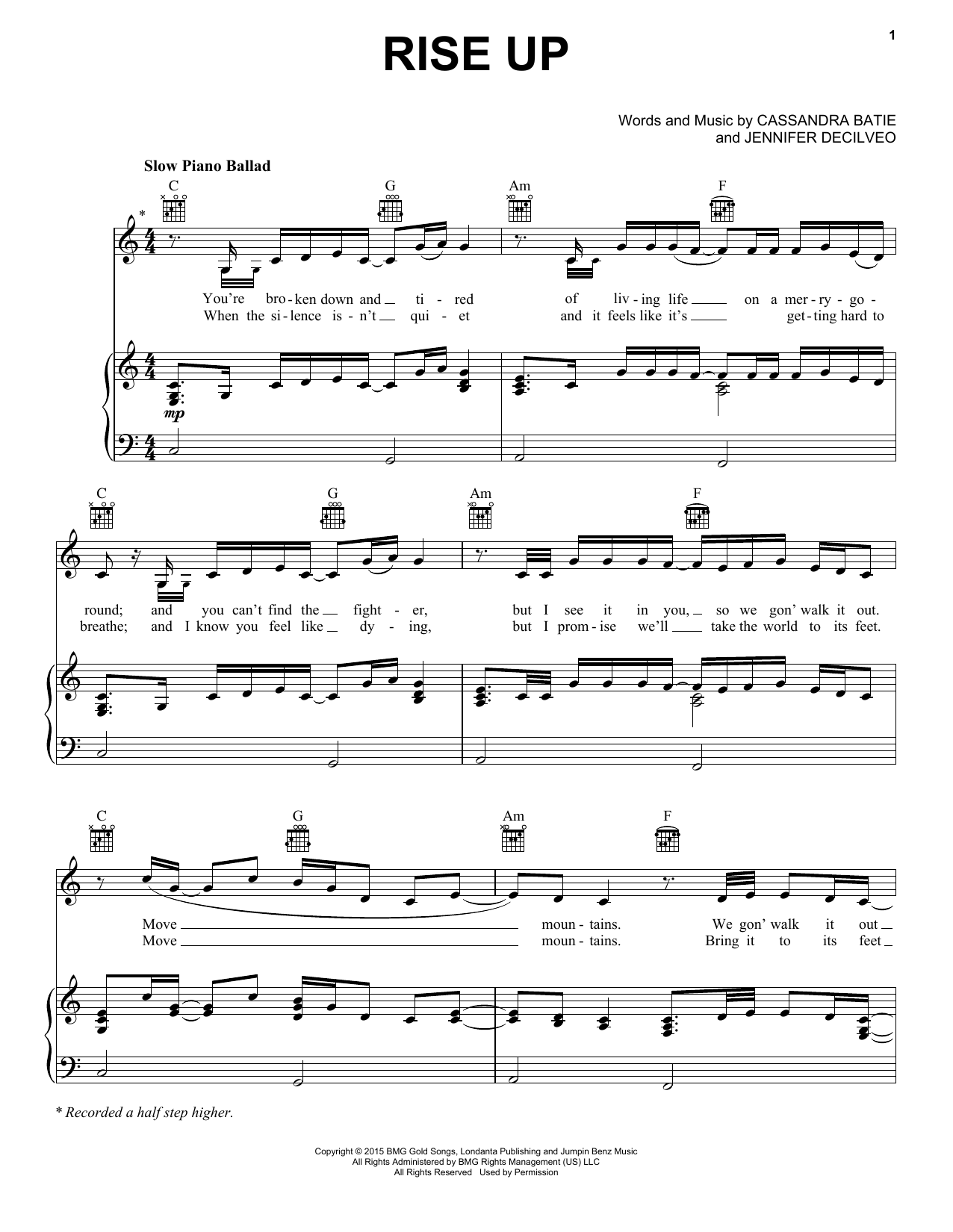 Download Andra Day Rise Up Sheet Music and learn how to play Guitar Ensemble PDF digital score in minutes