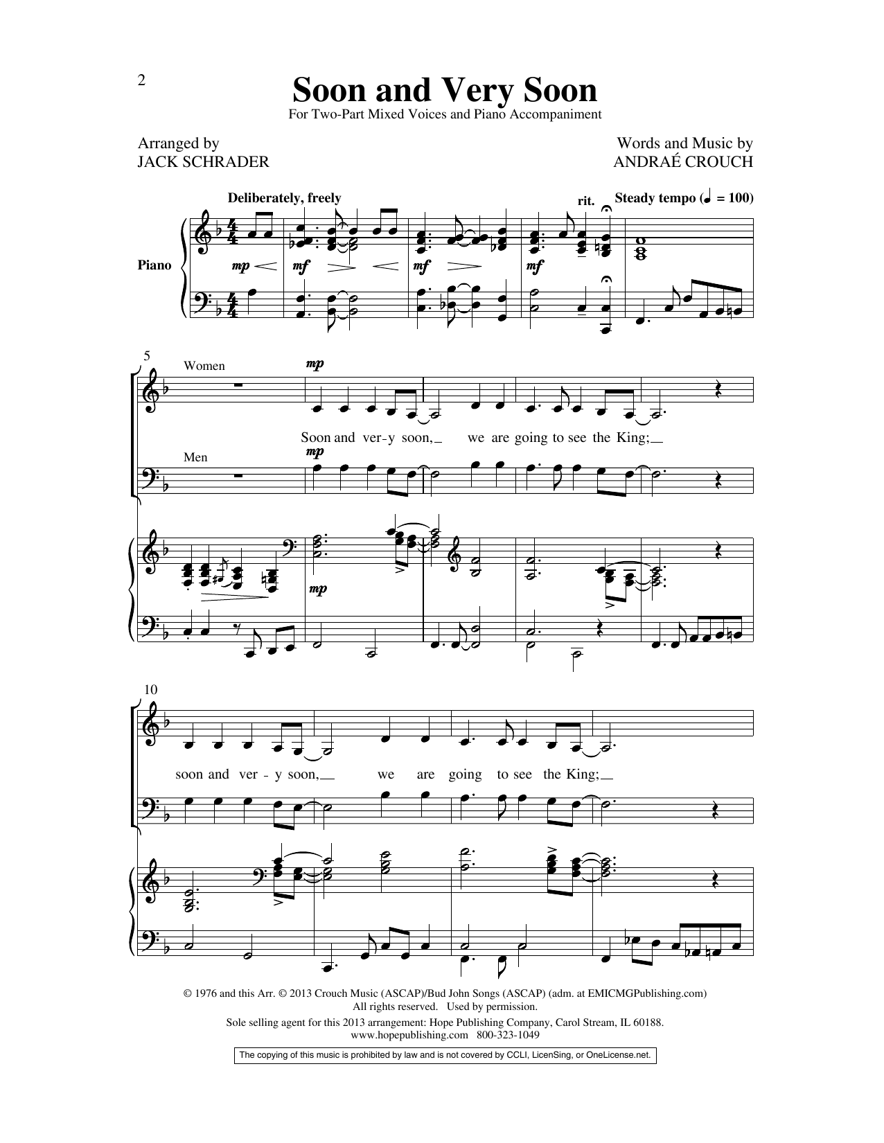 Download Andraé Crouch Soon and Very Soon (arr. Jack Schrader) Sheet Music and learn how to play TTBB Choir PDF digital score in minutes