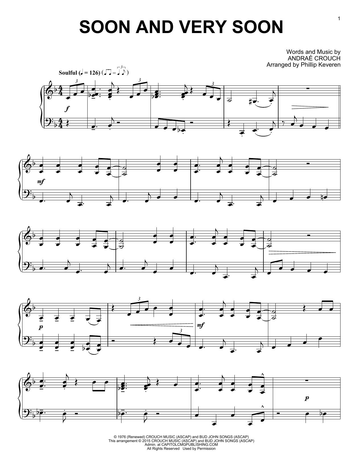 Download Andrae Crouch Soon And Very Soon Sheet Music and learn how to play Piano PDF digital score in minutes