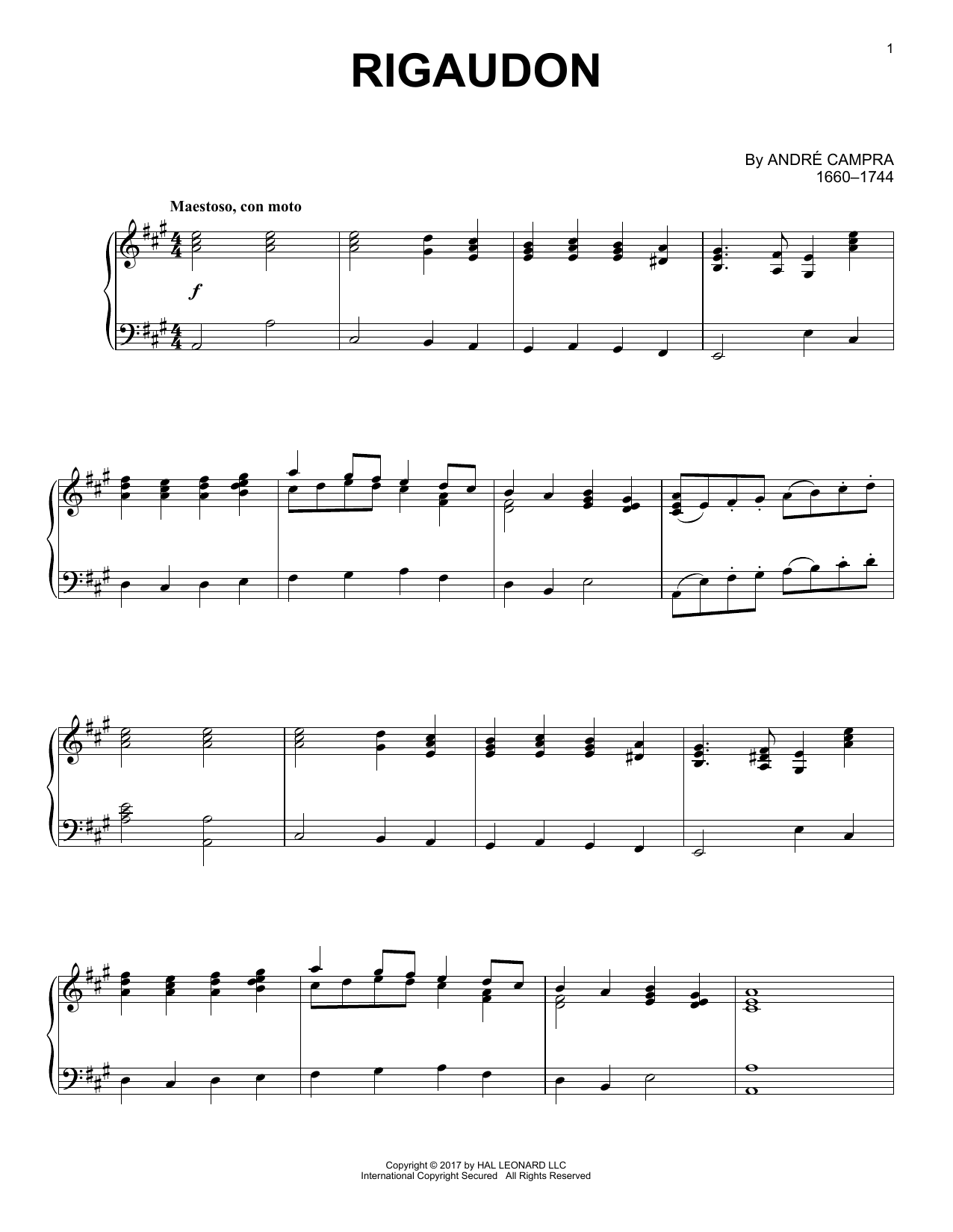 Download Andre Campra Rigaudon Sheet Music and learn how to play Piano PDF digital score in minutes