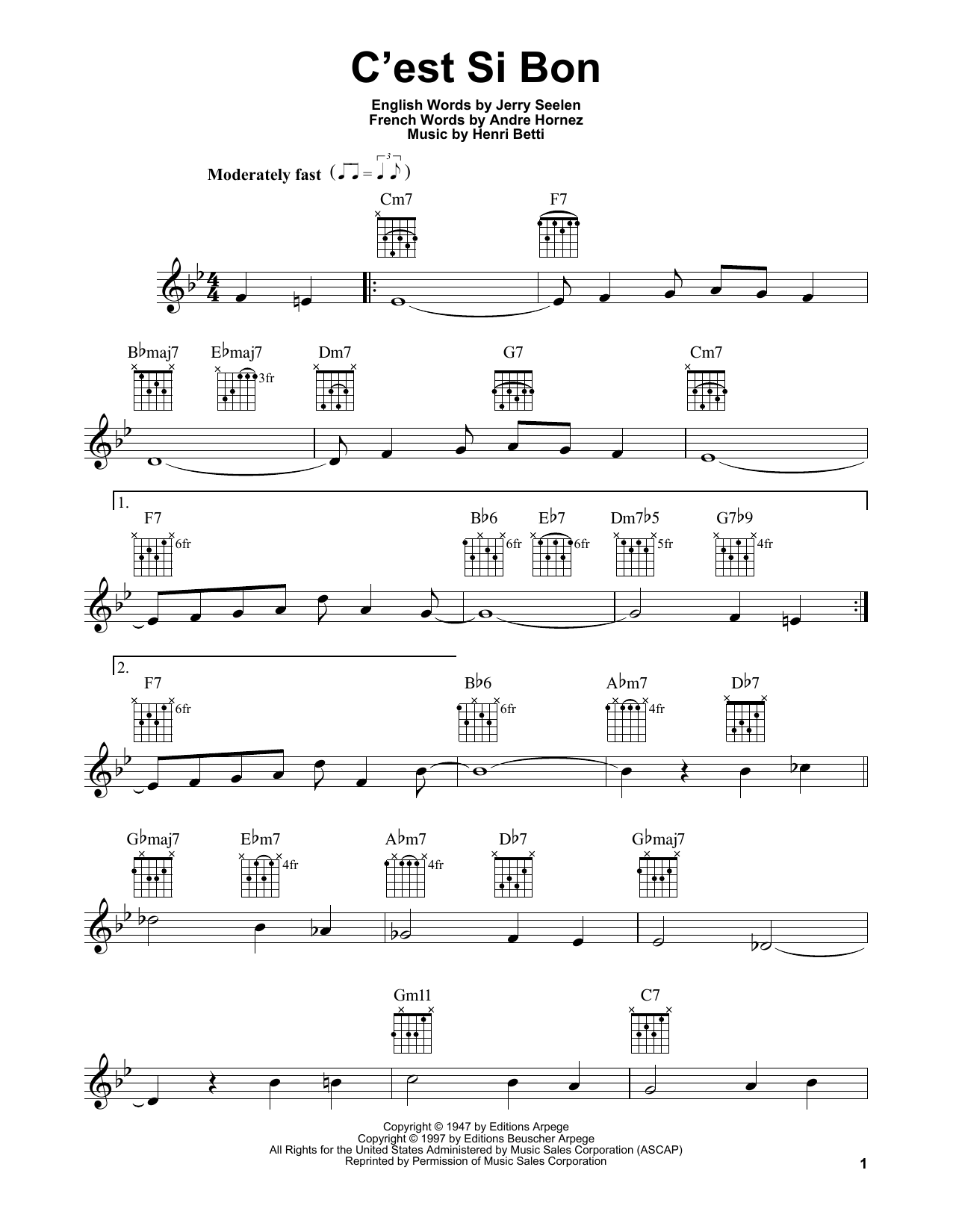 Download Andre Hornez C'est Si Bon Sheet Music and learn how to play Easy Guitar PDF digital score in minutes
