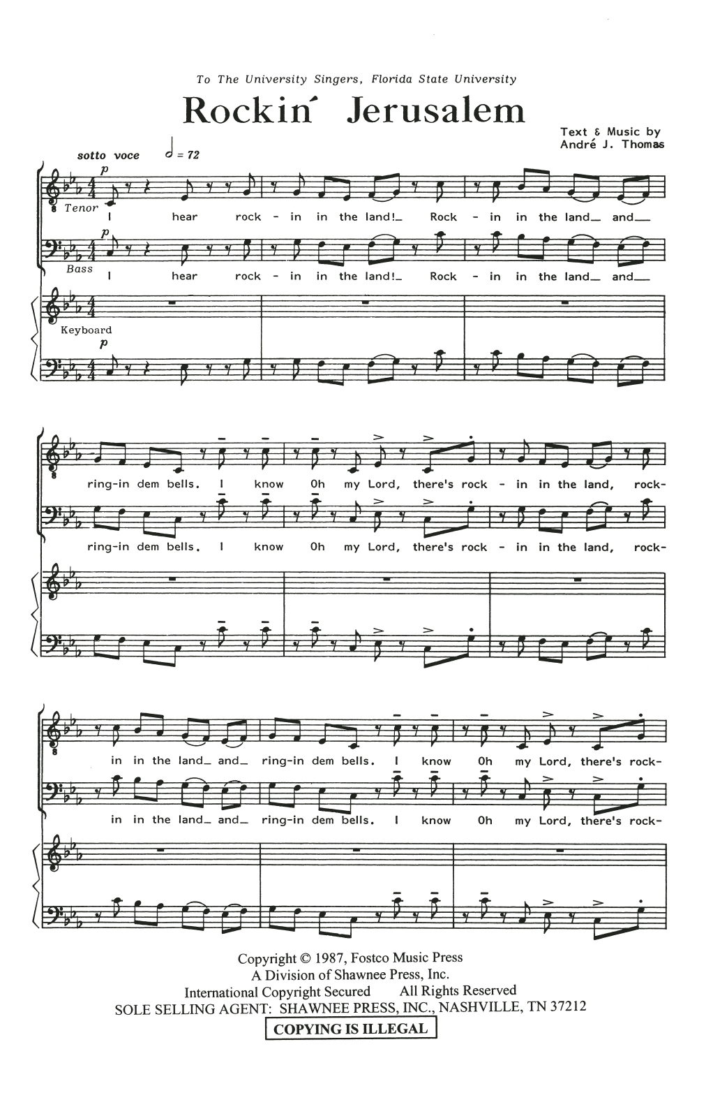Download Andre J. Thomas Rockin' Jerusalem Sheet Music and learn how to play SATB Choir PDF digital score in minutes