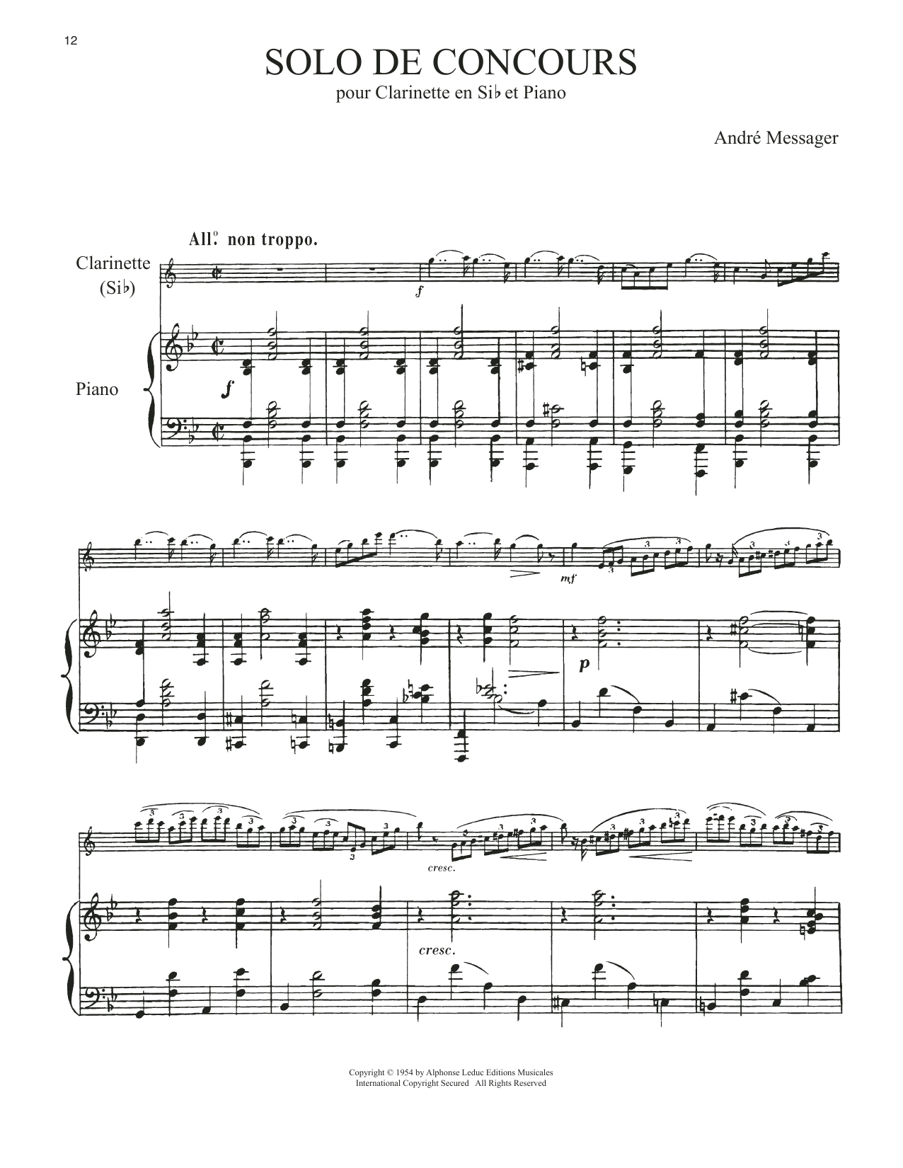 Download Andre Messager Solo De Concours Sheet Music and learn how to play Clarinet and Piano PDF digital score in minutes