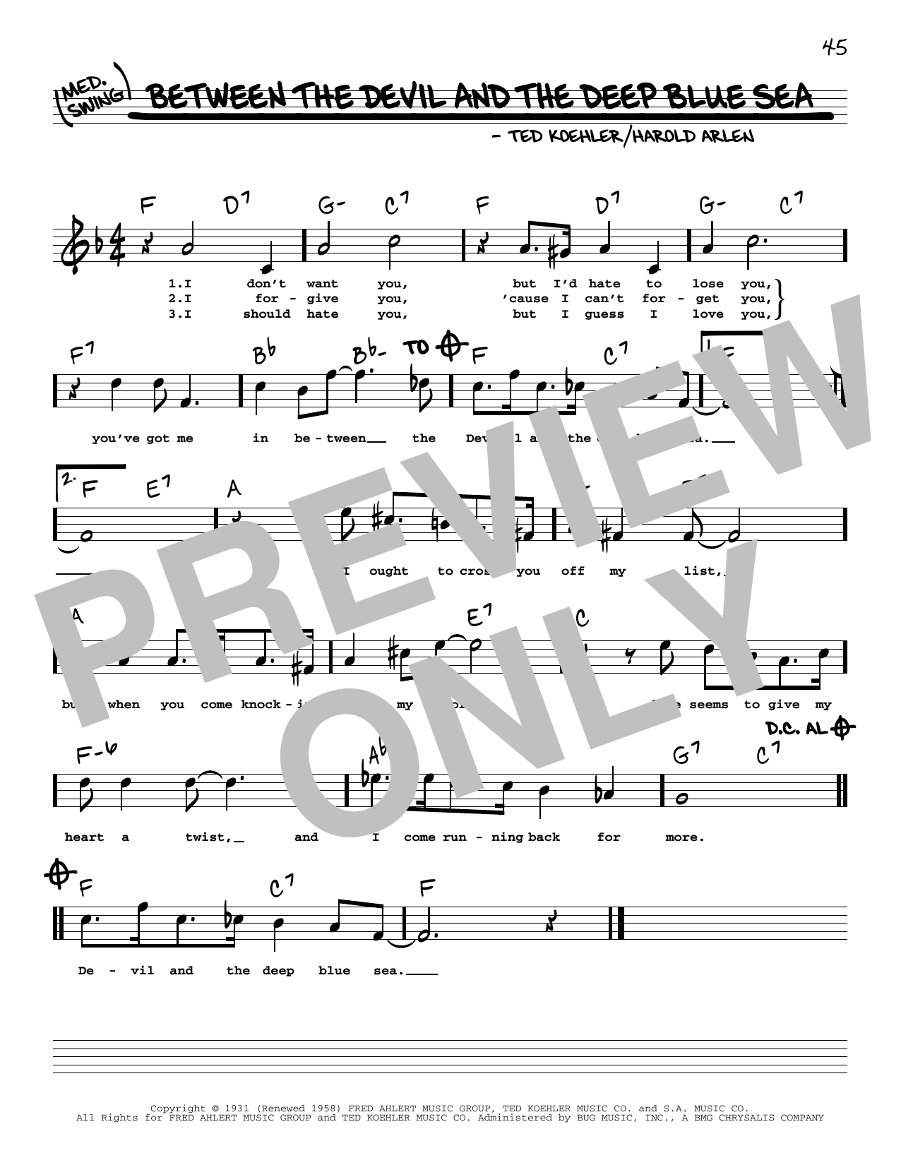 Download Andre Previn Between The Devil And The Deep Blue Sea (arr. Robert Rawlins) Sheet Music and learn how to play Real Book – Melody, Lyrics & Chords PDF digital score in minutes