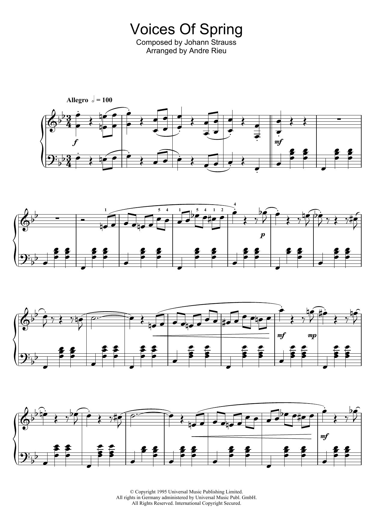 Download Johann Strauss Voices Of Spring Sheet Music and learn how to play Piano PDF digital score in minutes