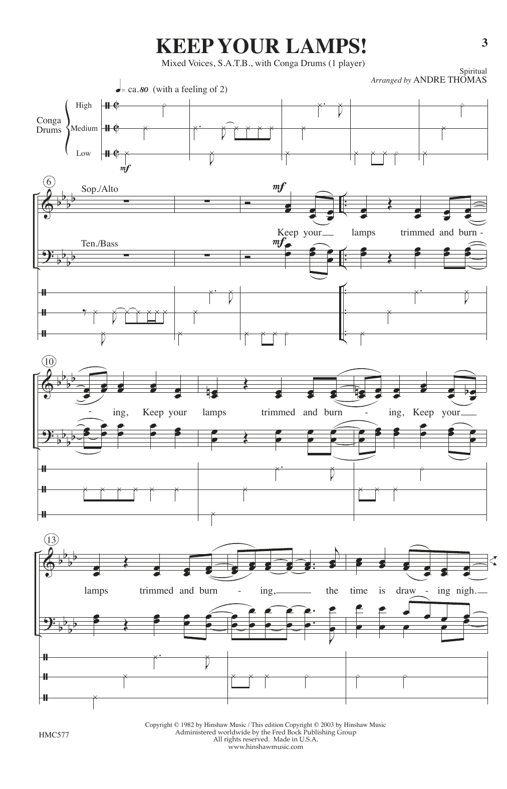 Download André Thomas Keep Your Lamps Sheet Music and learn how to play SATB Choir PDF digital score in minutes