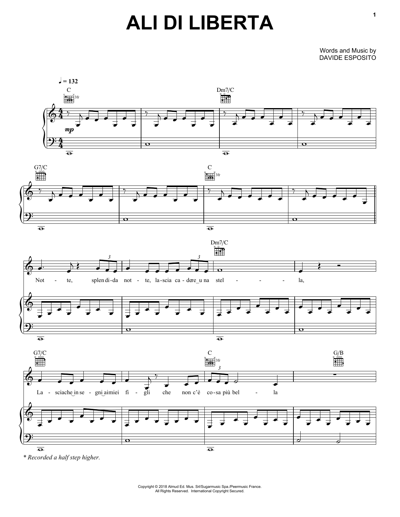 Download Andrea Bocelli Ali di Liberta Sheet Music and learn how to play Piano & Vocal PDF digital score in minutes