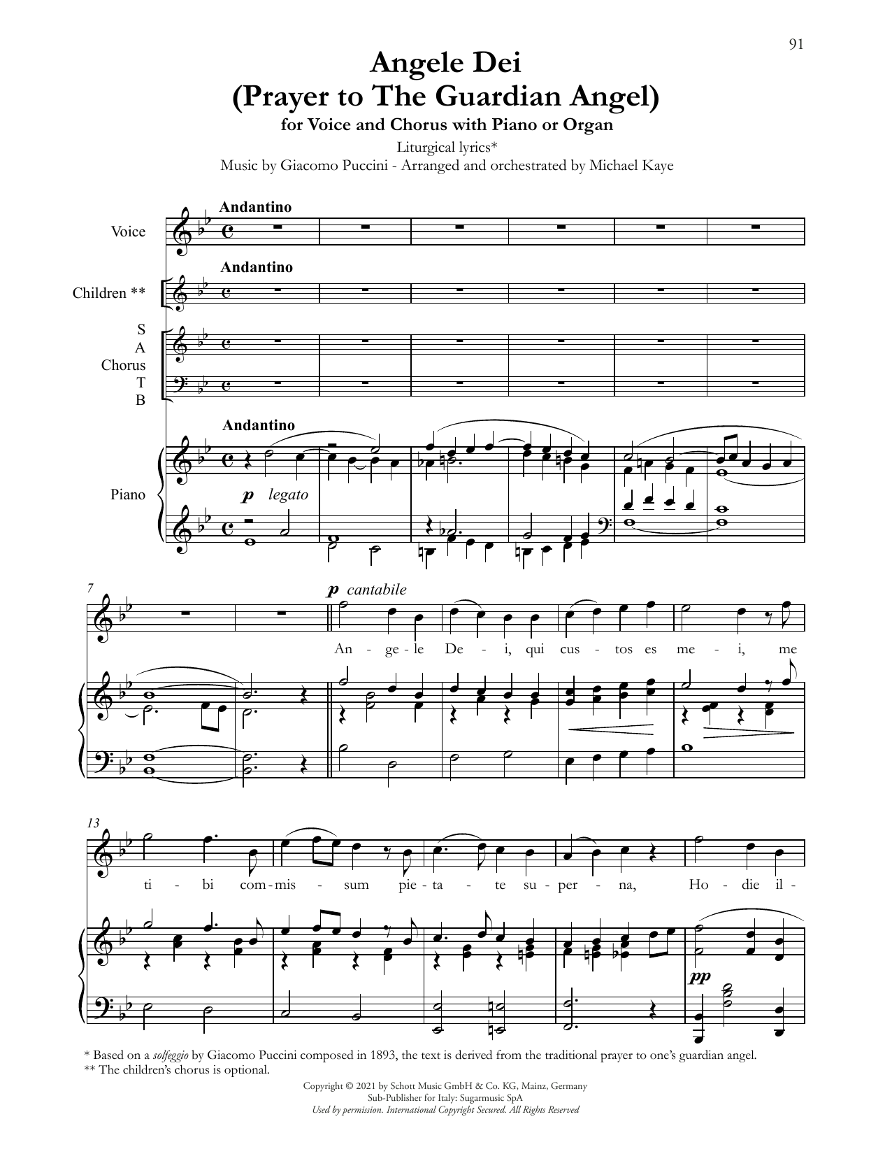 Download Andrea Bocelli Angele Dei (Prayer To The Guardian Angel) (arr. Michael Kaye) Sheet Music and learn how to play SATB Choir PDF digital score in minutes