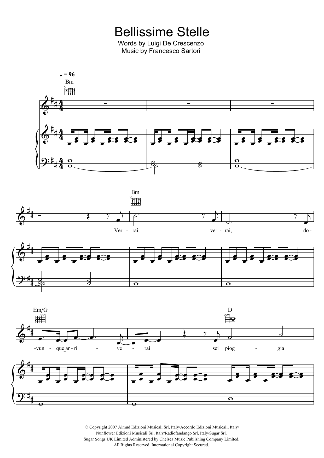 Download Andrea Bocelli Bellissime Stelle Sheet Music and learn how to play Piano, Vocal & Guitar PDF digital score in minutes