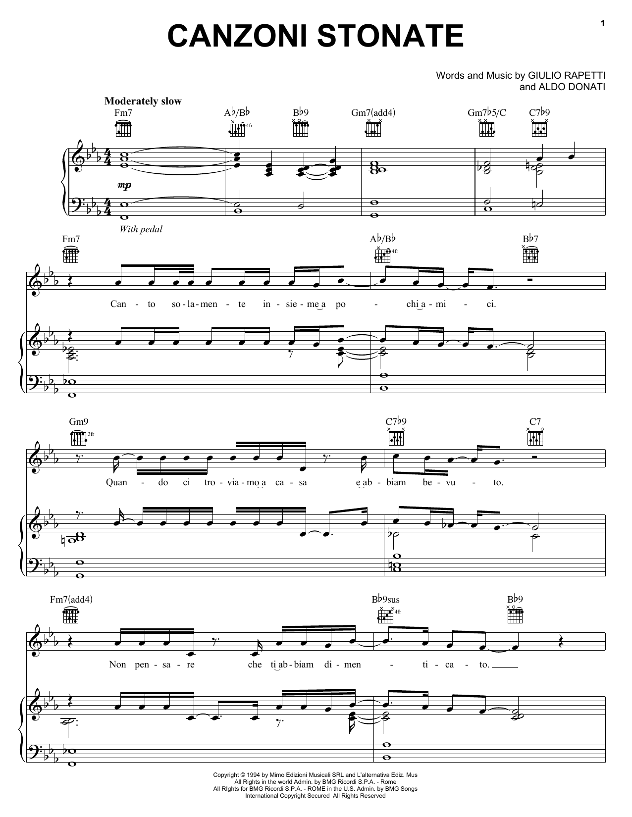 Download Andrea Bocelli Canzoni Stonate Sheet Music and learn how to play Piano, Vocal & Guitar Chords (Right-Hand Melody) PDF digital score in minutes