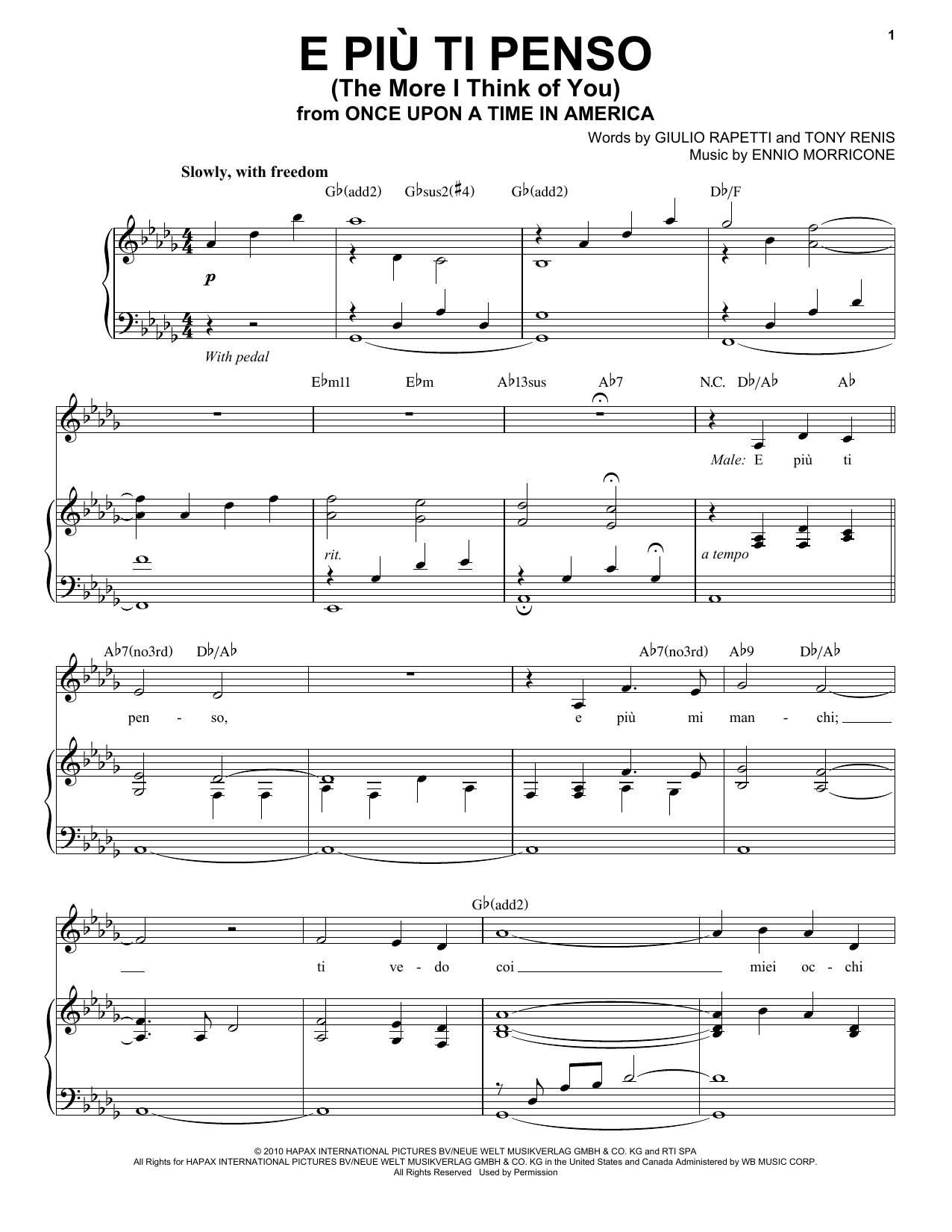 Download Andrea Bocelli E Piu'ti Penso (The More I Think Of You) Sheet Music and learn how to play Piano & Vocal PDF digital score in minutes