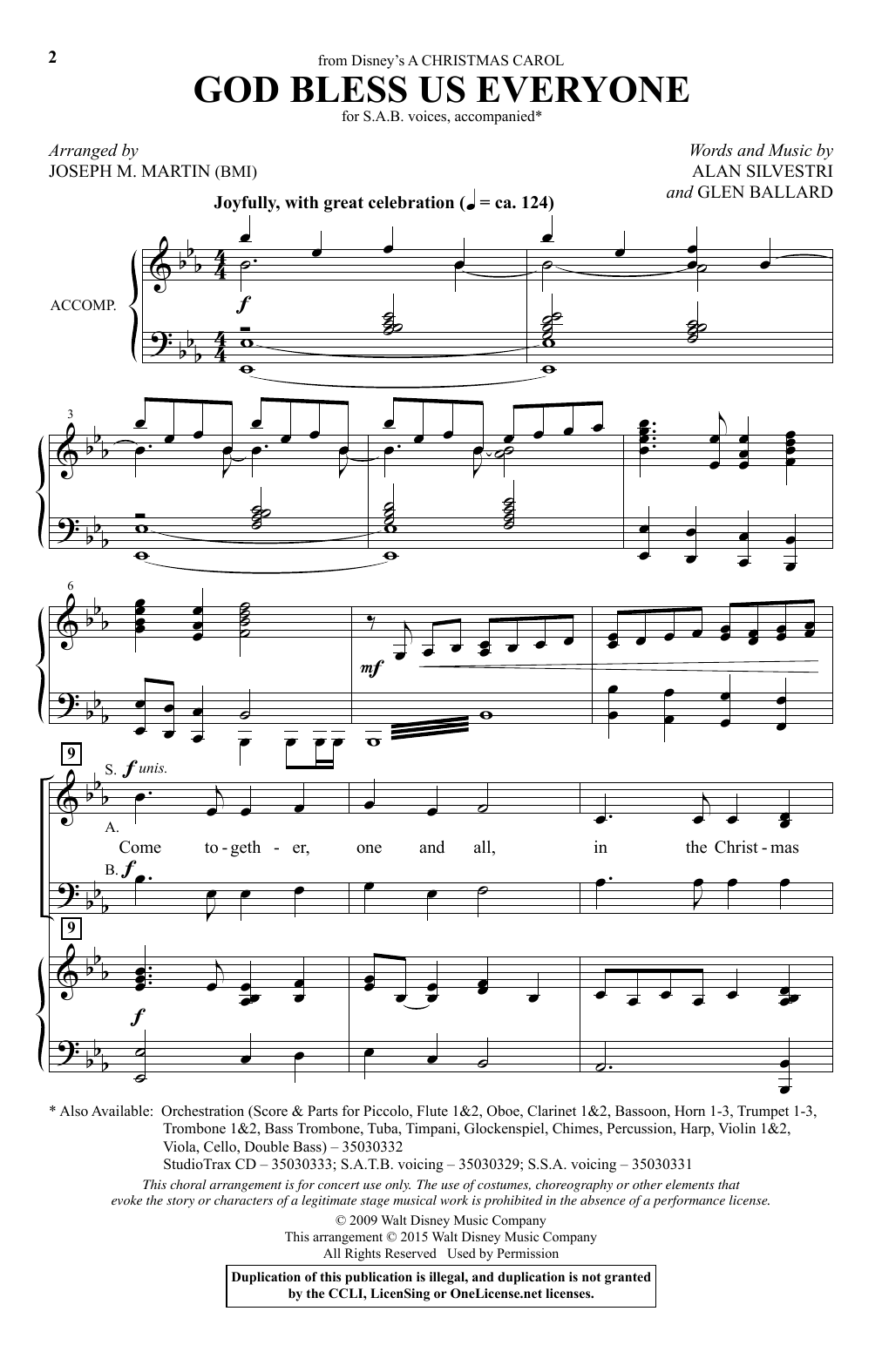 Download Joseph M. Martin God Bless Us Everyone (from Disney's A Christmas Carol) Sheet Music and learn how to play SAB PDF digital score in minutes