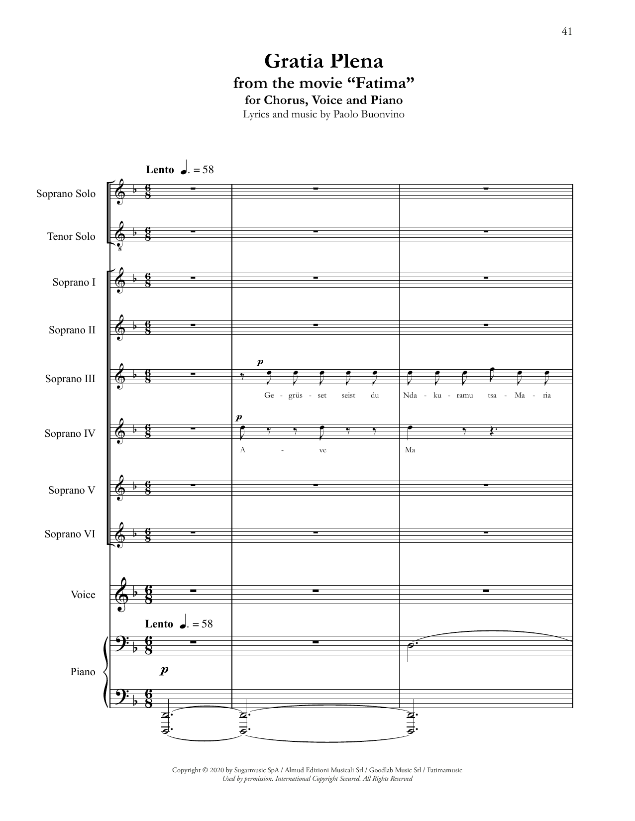 Download Andrea Bocelli Gratia Plena (from Fatima) Sheet Music and learn how to play Choir PDF digital score in minutes