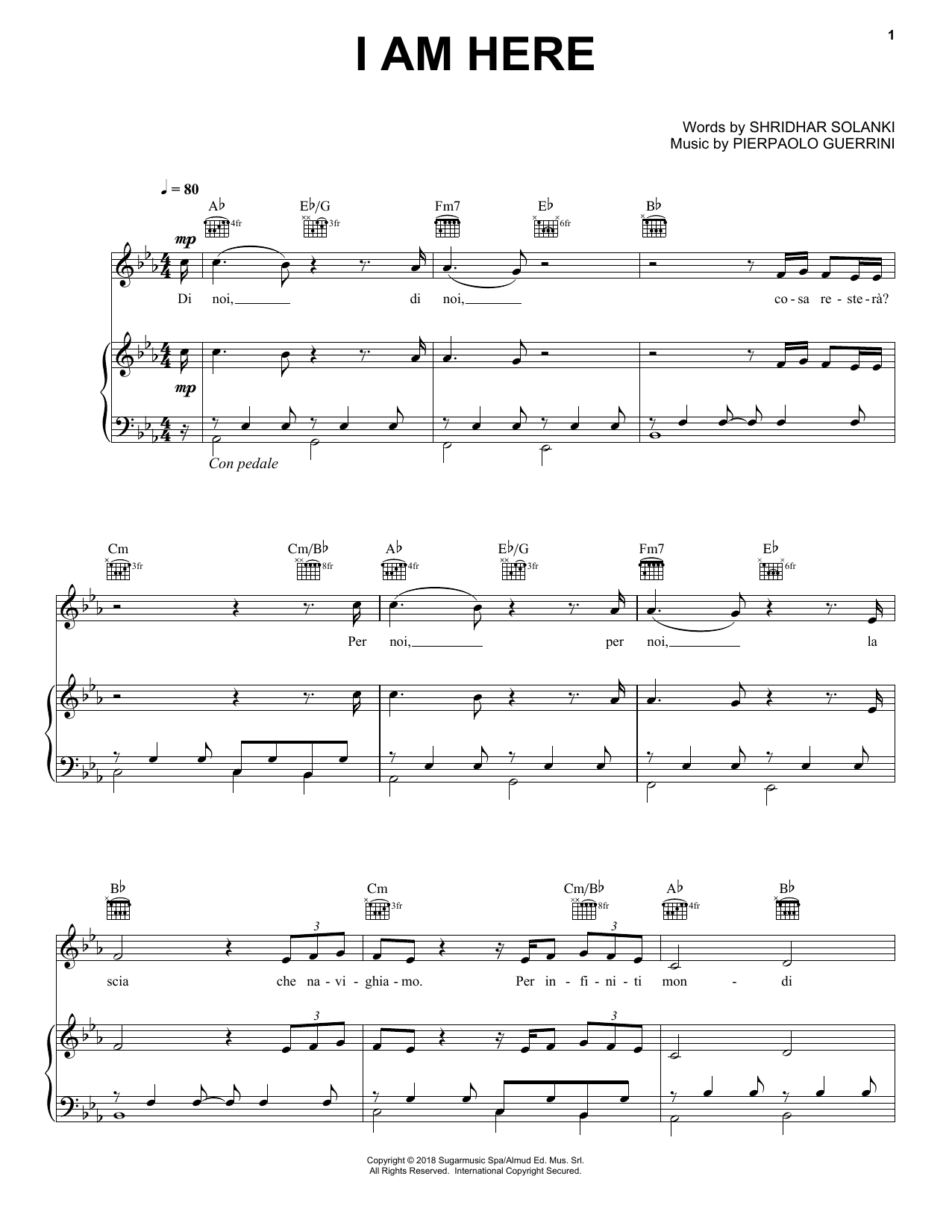 Download Andrea Bocelli I Am Here Sheet Music and learn how to play Piano, Vocal & Guitar Chords (Right-Hand Melody) PDF digital score in minutes