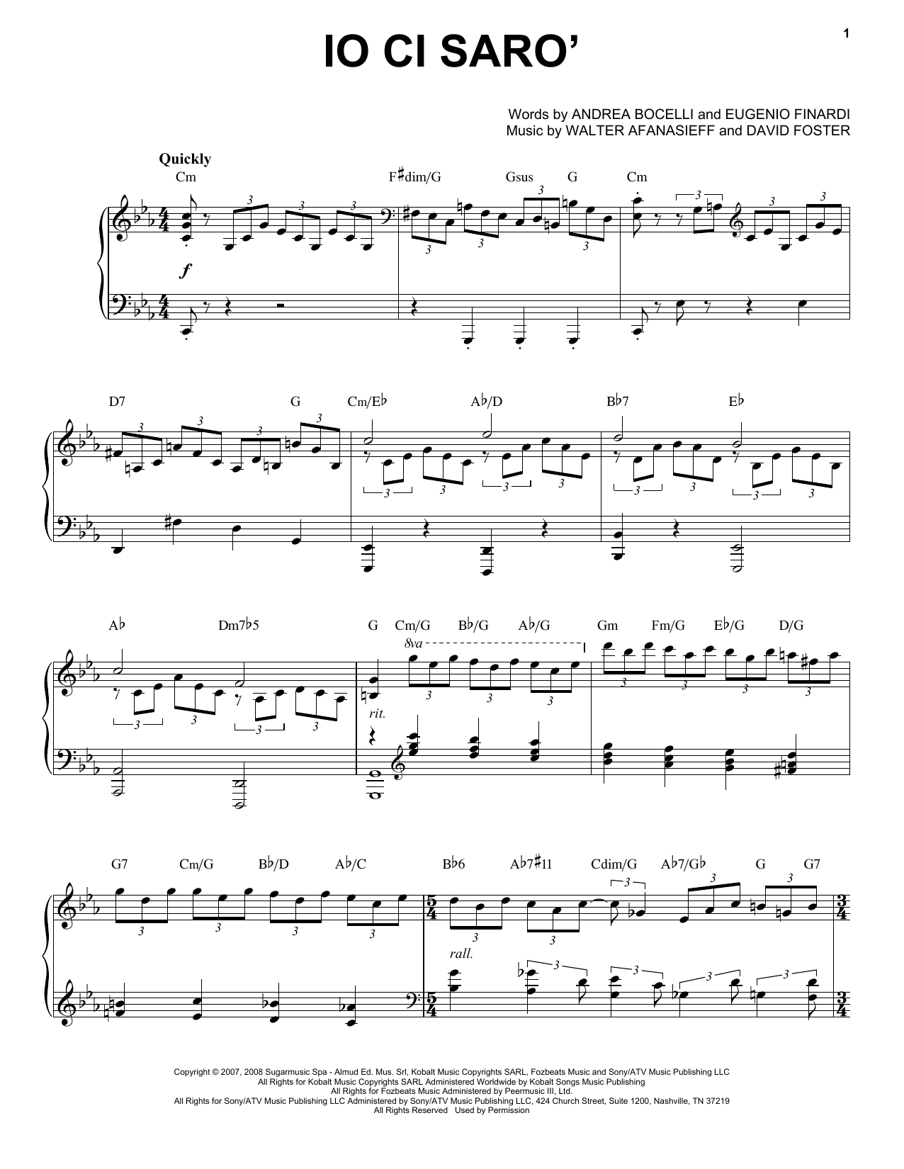 Download Andrea Bocelli Io Ci Saro' Sheet Music and learn how to play Piano & Vocal PDF digital score in minutes