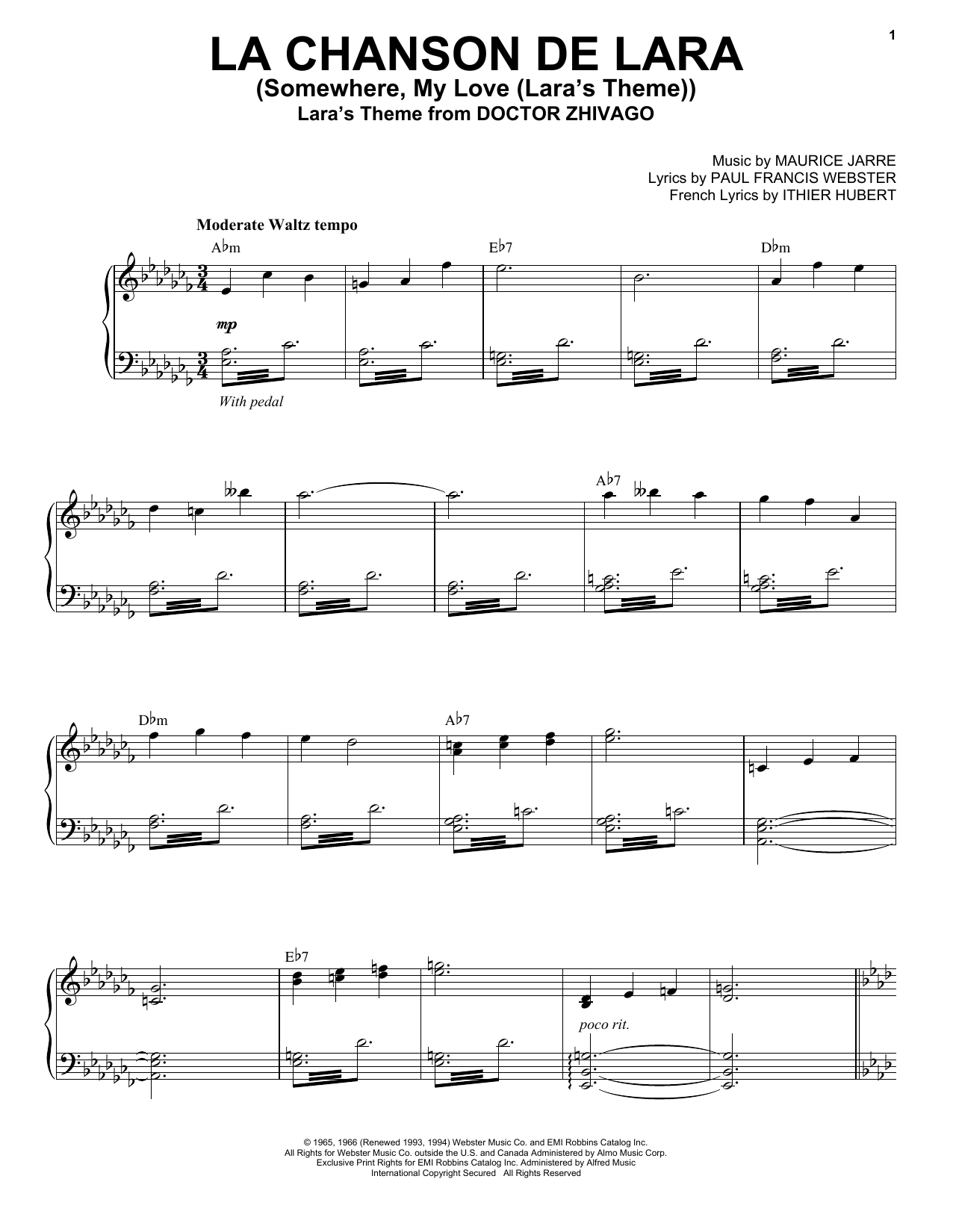 Download Andrea Bocelli La Chanson De Lara (Somewhere, My Love (Lara's Theme)) Sheet Music and learn how to play Piano & Vocal PDF digital score in minutes