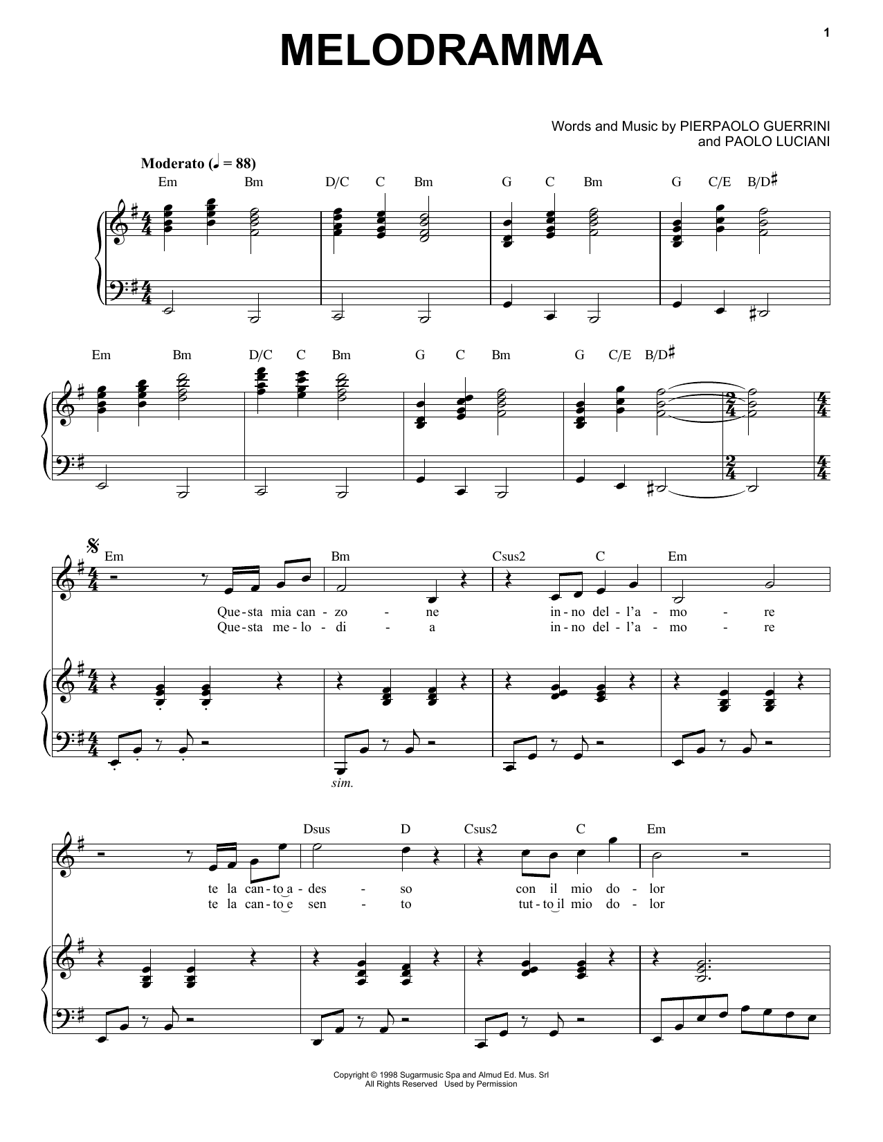 Download Andrea Bocelli Melodramma Sheet Music and learn how to play Piano & Vocal PDF digital score in minutes