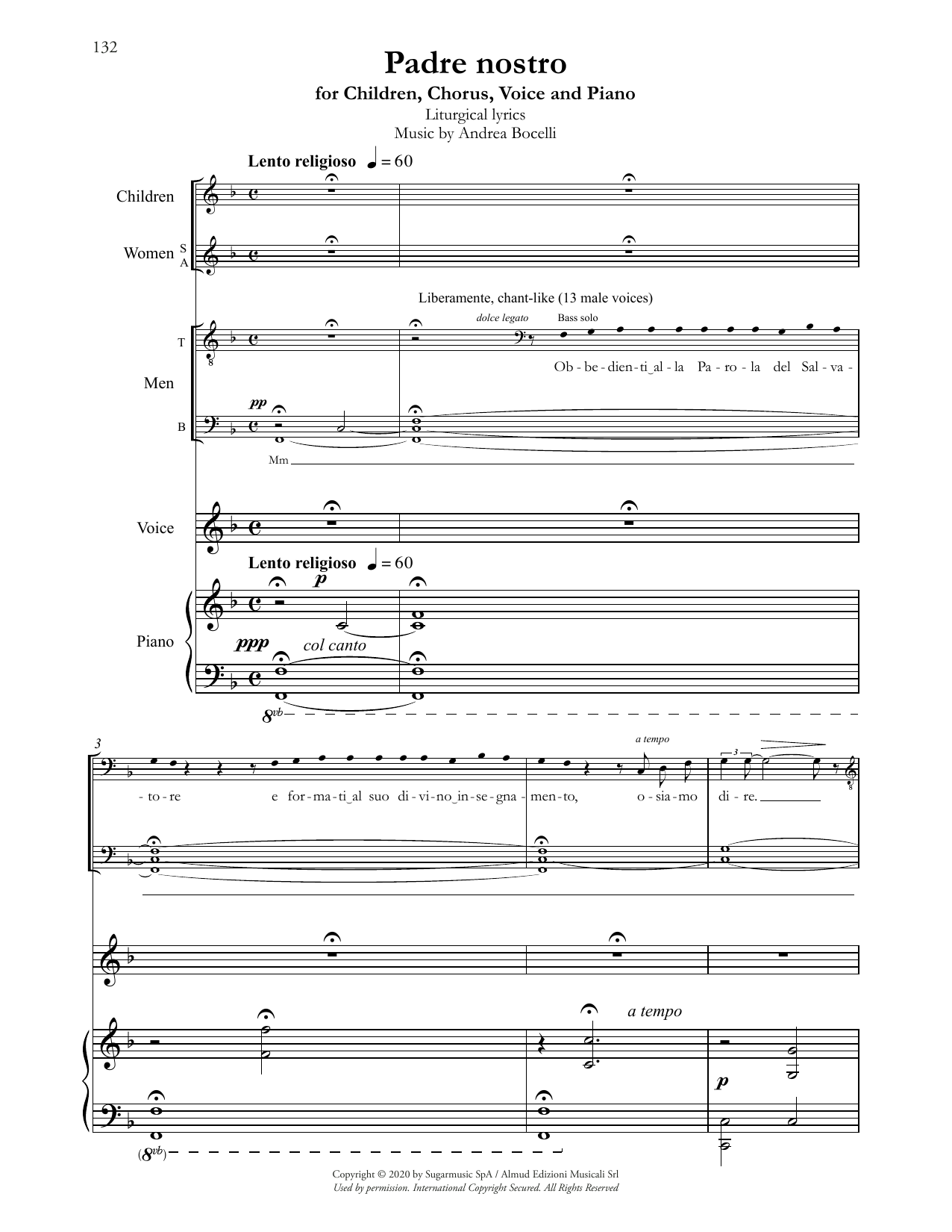 Download Andrea Bocelli Padre nostro Sheet Music and learn how to play SATB Choir PDF digital score in minutes