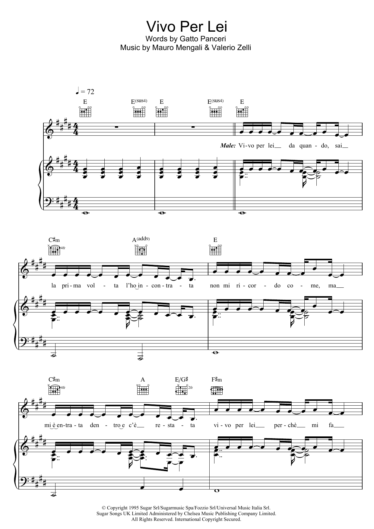Download Andrea Bocelli Vivo Per Lei Sheet Music and learn how to play Piano, Vocal & Guitar (Right-Hand Melody) PDF digital score in minutes
