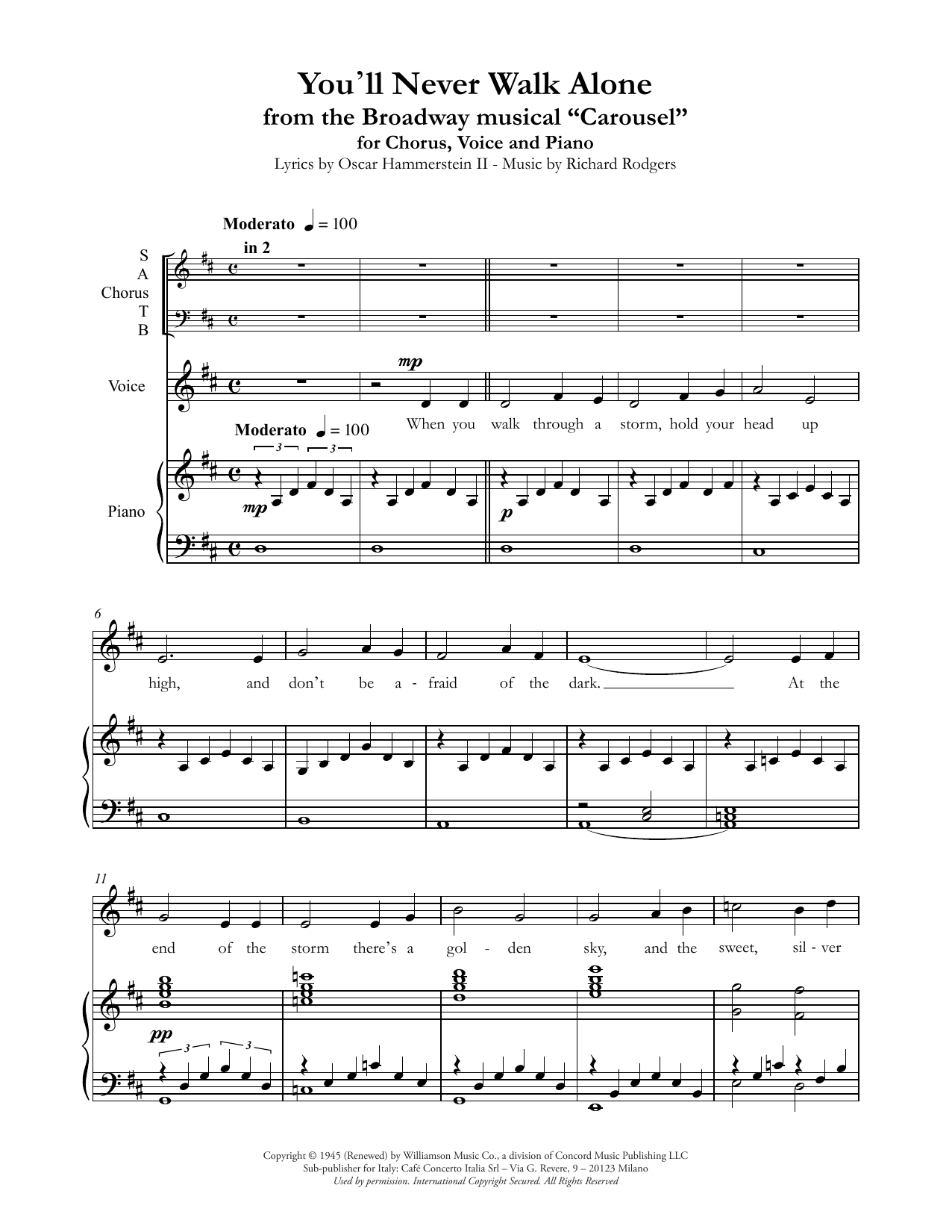 Download Andrea Bocelli You'll Never Walk Alone (from Carousel) Sheet Music and learn how to play SATB Choir PDF digital score in minutes