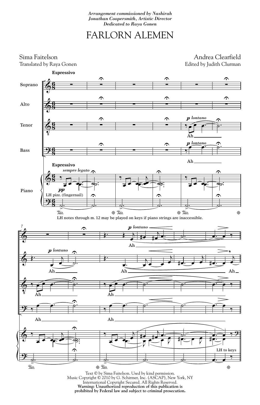 Download Andrea Clearfield Farlorn Alemen Sheet Music and learn how to play SATB PDF digital score in minutes