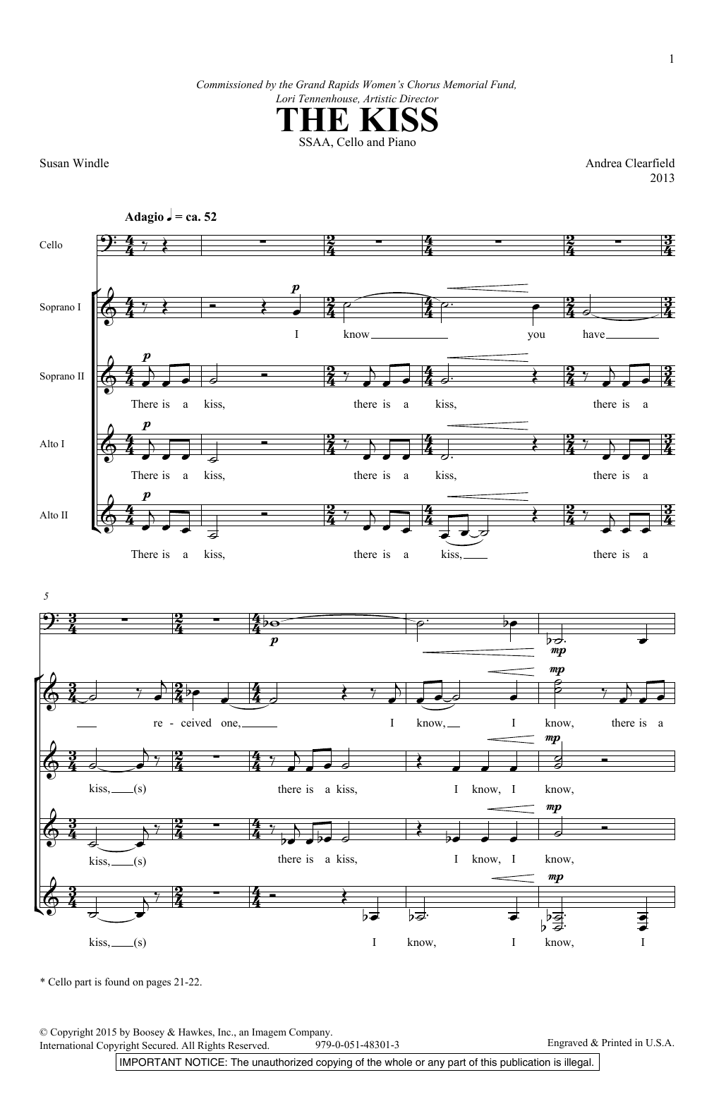 Download Andrea Clearfield The Kiss Sheet Music and learn how to play SSA Choir PDF digital score in minutes