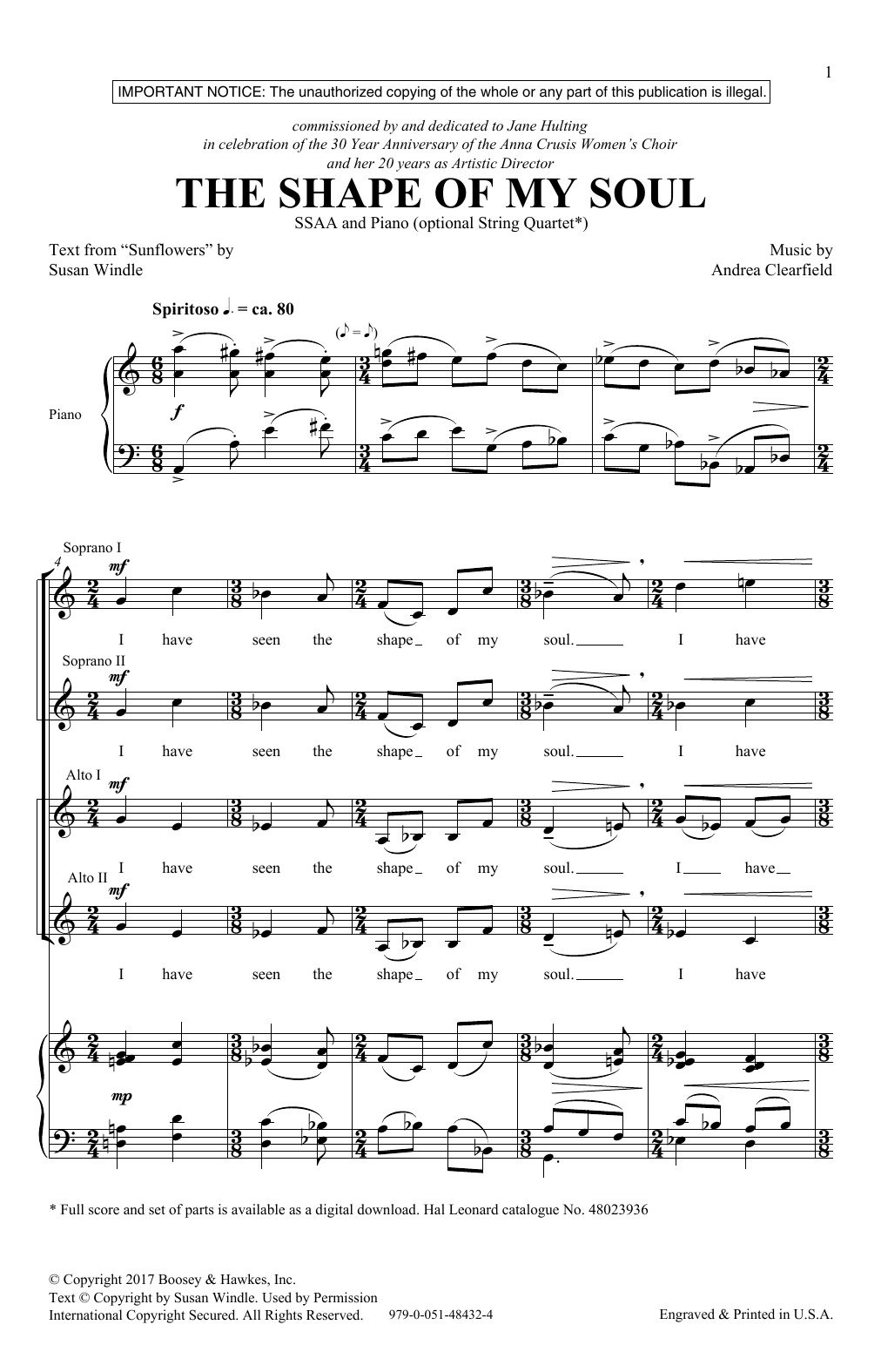 Download Andrea Clearfield The Shape Of My Soul Sheet Music and learn how to play SSA Choir PDF digital score in minutes