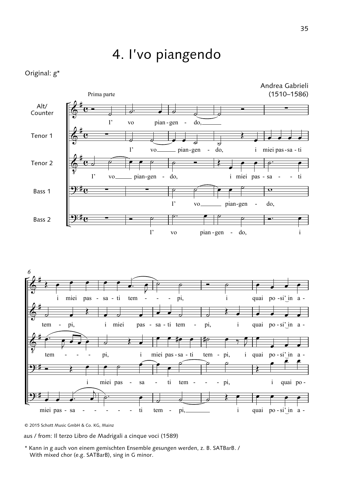 Download Andrea Gabrieli I'vo piagendo Sheet Music and learn how to play Choir PDF digital score in minutes