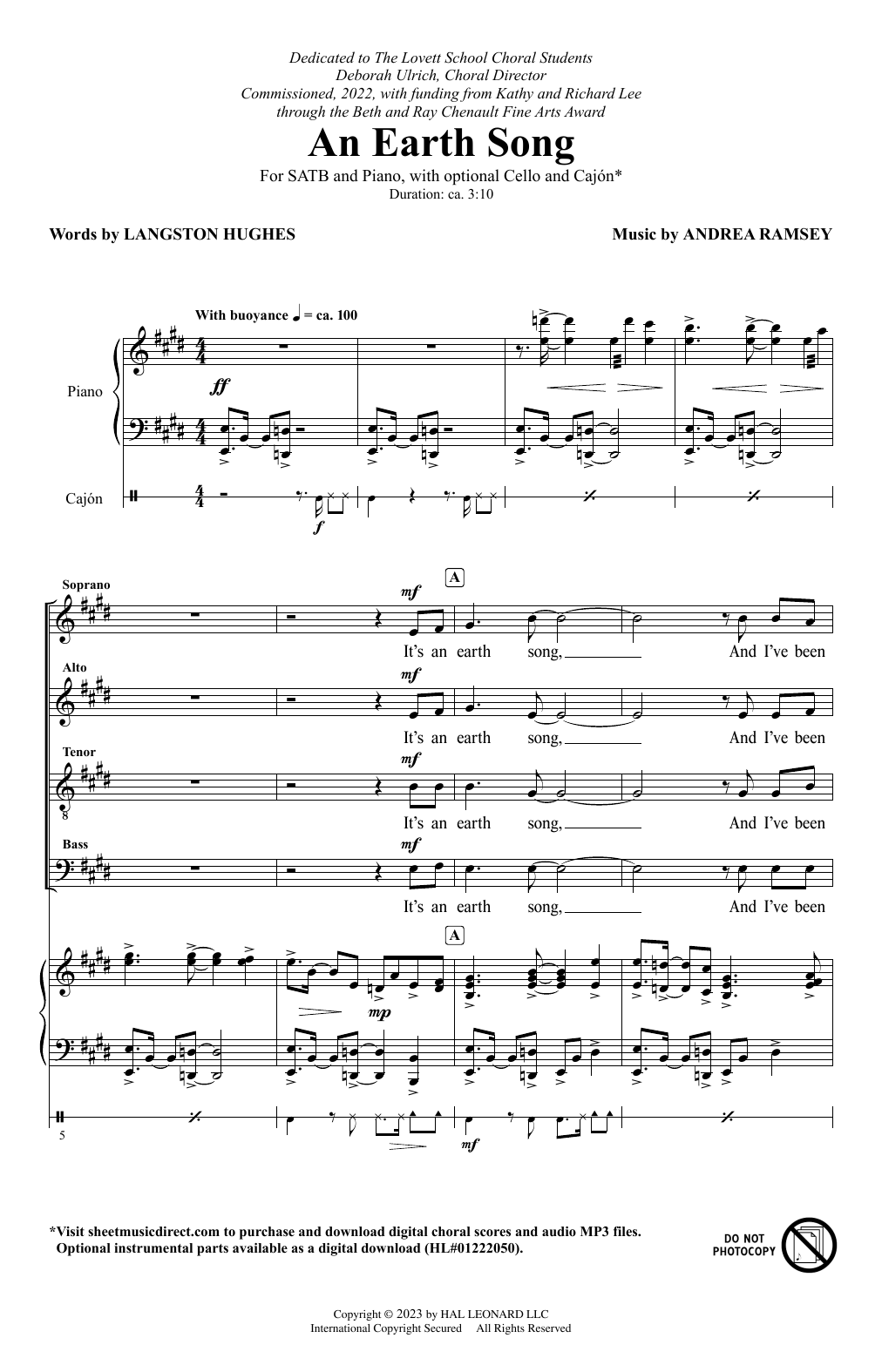Download Andrea Ramsey An Earth Song Sheet Music and learn how to play SATB Choir PDF digital score in minutes