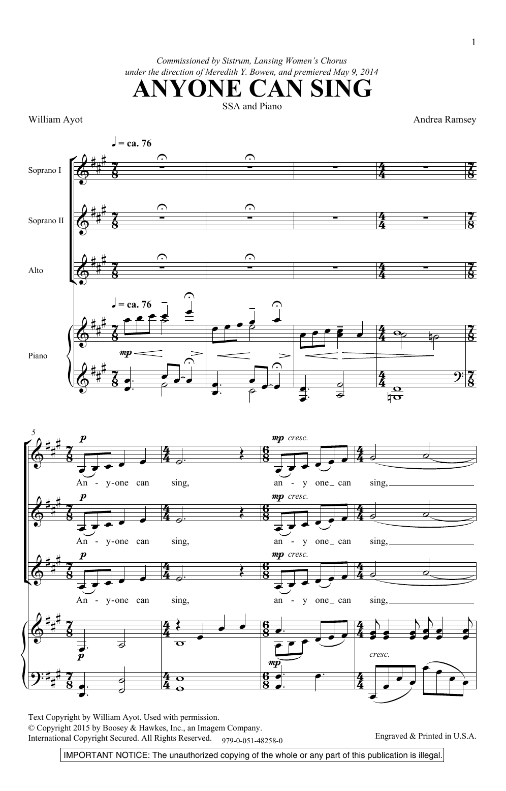 Download Andrea Ramsey Anyone Can Sing Sheet Music and learn how to play SSA Choir PDF digital score in minutes
