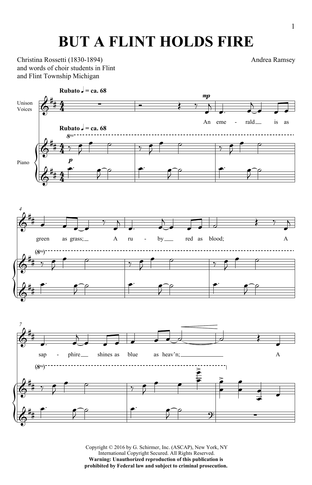 Download Andrea Ramsey But A Flint Holds Fire Sheet Music and learn how to play Unison Choral PDF digital score in minutes