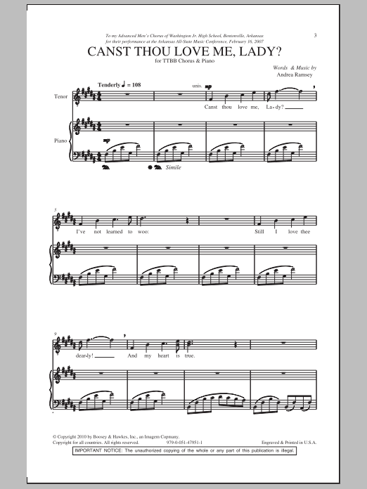 Download Andrea Ramsey Canst Thou Love Me, Lady? Sheet Music and learn how to play TTBB PDF digital score in minutes