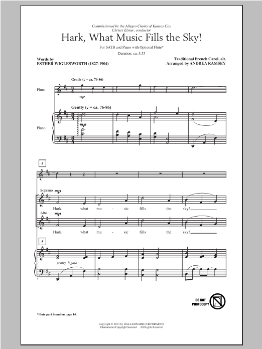 Download Traditional Hark, What Music Fills The Sky (arr. Andrea Ramsey) Sheet Music and learn how to play SATB PDF digital score in minutes