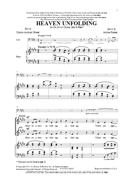 Download Andrea Ramsey Heaven Unfolding Sheet Music and learn how to play 2-Part Choir PDF digital score in minutes