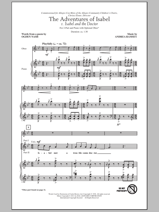 Download Andrea Ramsey Isabel And The Bear Sheet Music and learn how to play 2-Part Choir PDF digital score in minutes