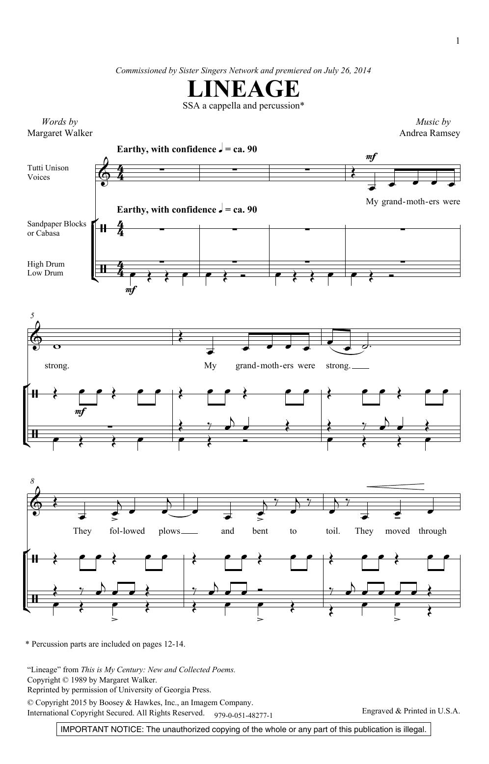 Download Andrea Ramsey Lineage Sheet Music and learn how to play SSA Choir PDF digital score in minutes