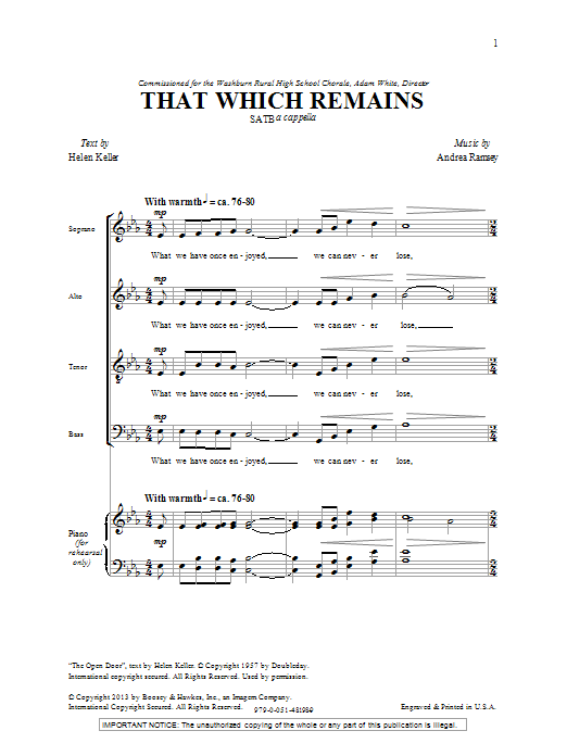 Download Andrea Ramsey That Which Remains Sheet Music and learn how to play TTBB PDF digital score in minutes